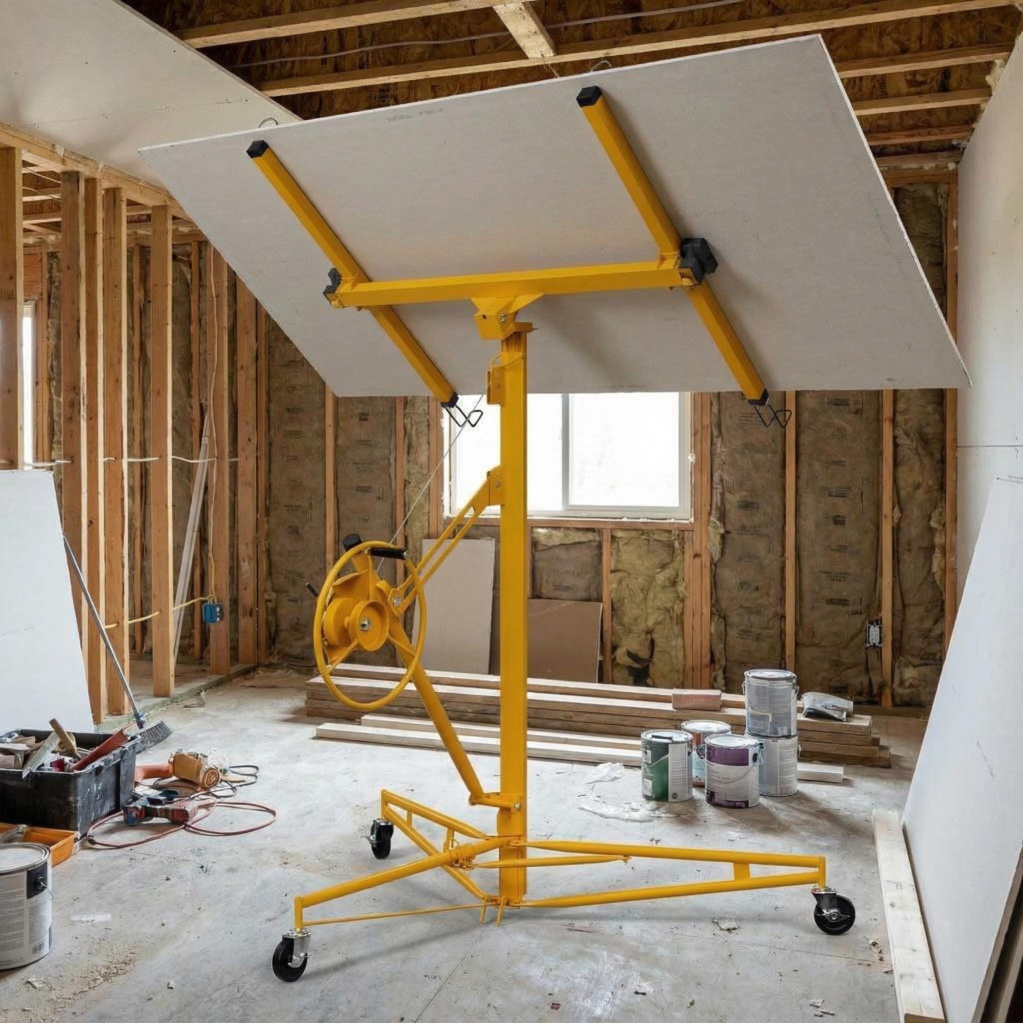 Encore Beets 16 Ft Drywall Lift Heavy Duty 150 Lbs Capacity Rolling Panel Lifter 360 Degree Adjustable Telescopic Arm Lockable Wheels
