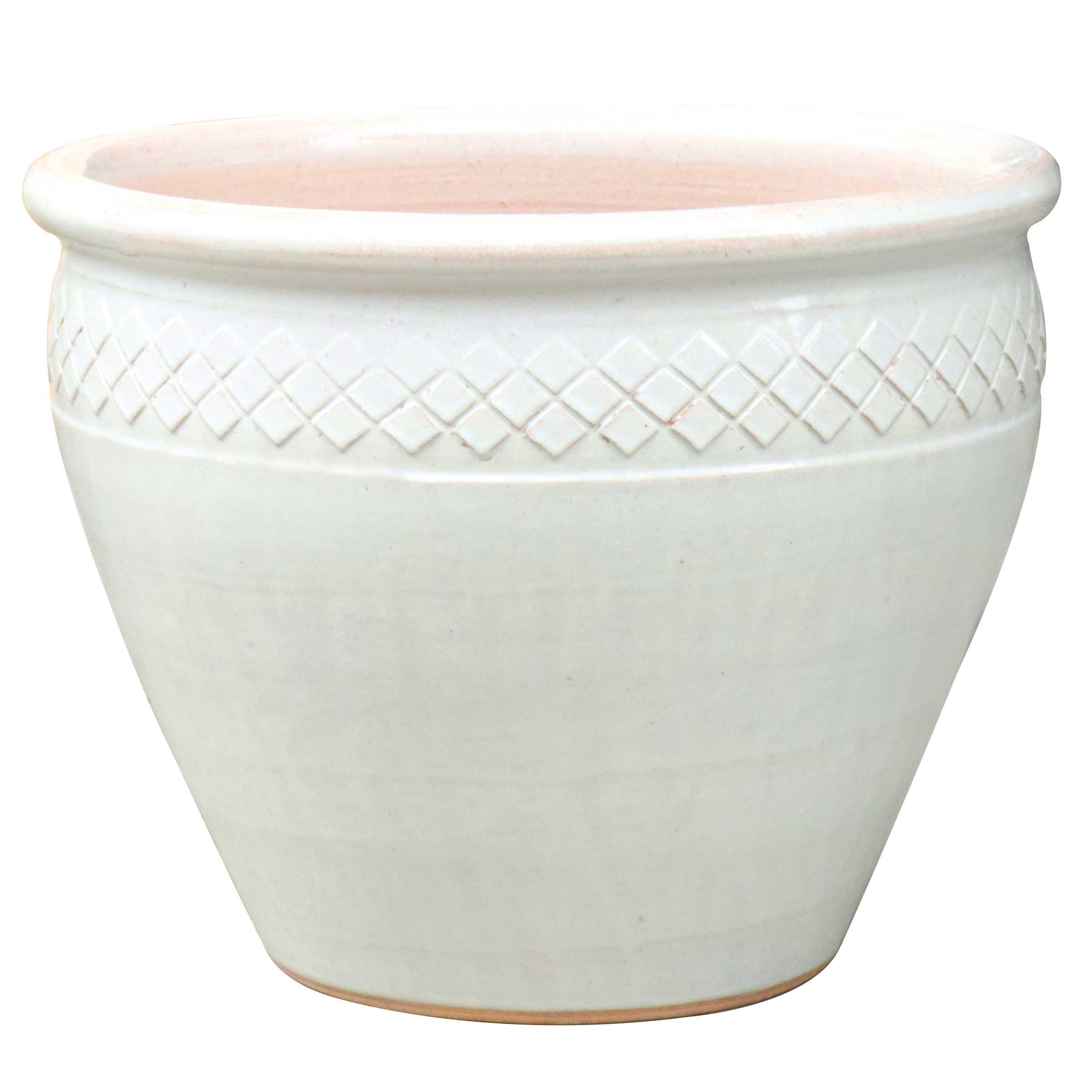 allen + roth GO2025-4 Round 7.7-in W Small White Glazed ceramic Indoor/Outdoor Planter with Drainage Holes