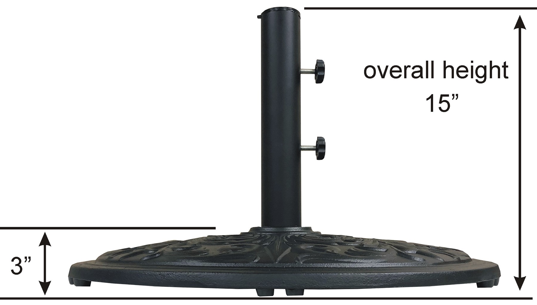 Tropishade Heavy Duty Cast Iron Patio Umbrella Base, Black, 50 lbs Weight,  1.5-in to 3-in Pole Diameter, Euro Deco Style, 26-in x 26-in x 5