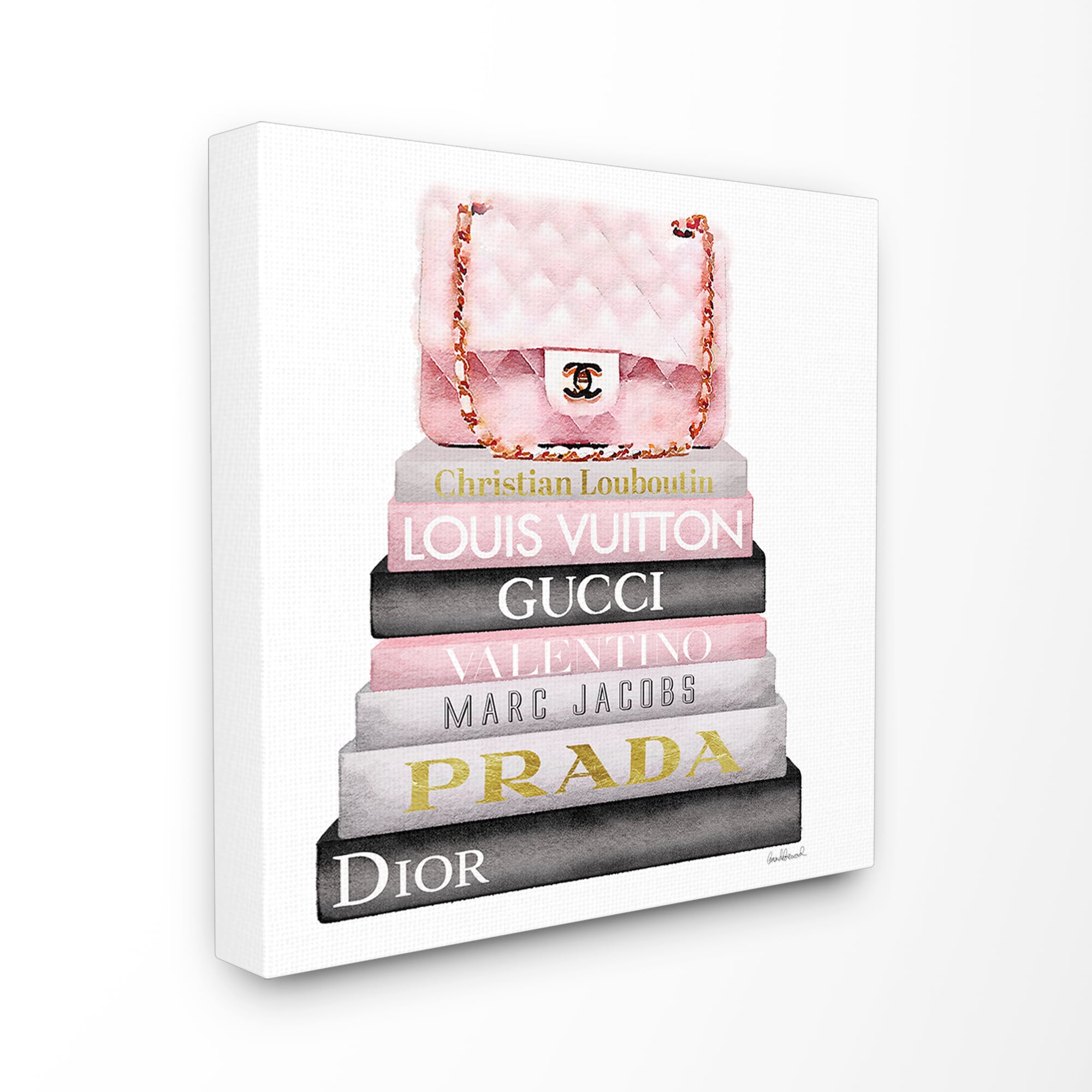 Stupell Industries Watercolor High Fashion Bookstack Padded Pink Bag Amanda  Greenwood 30-in H x 30-in W Novelty Print on Canvas at