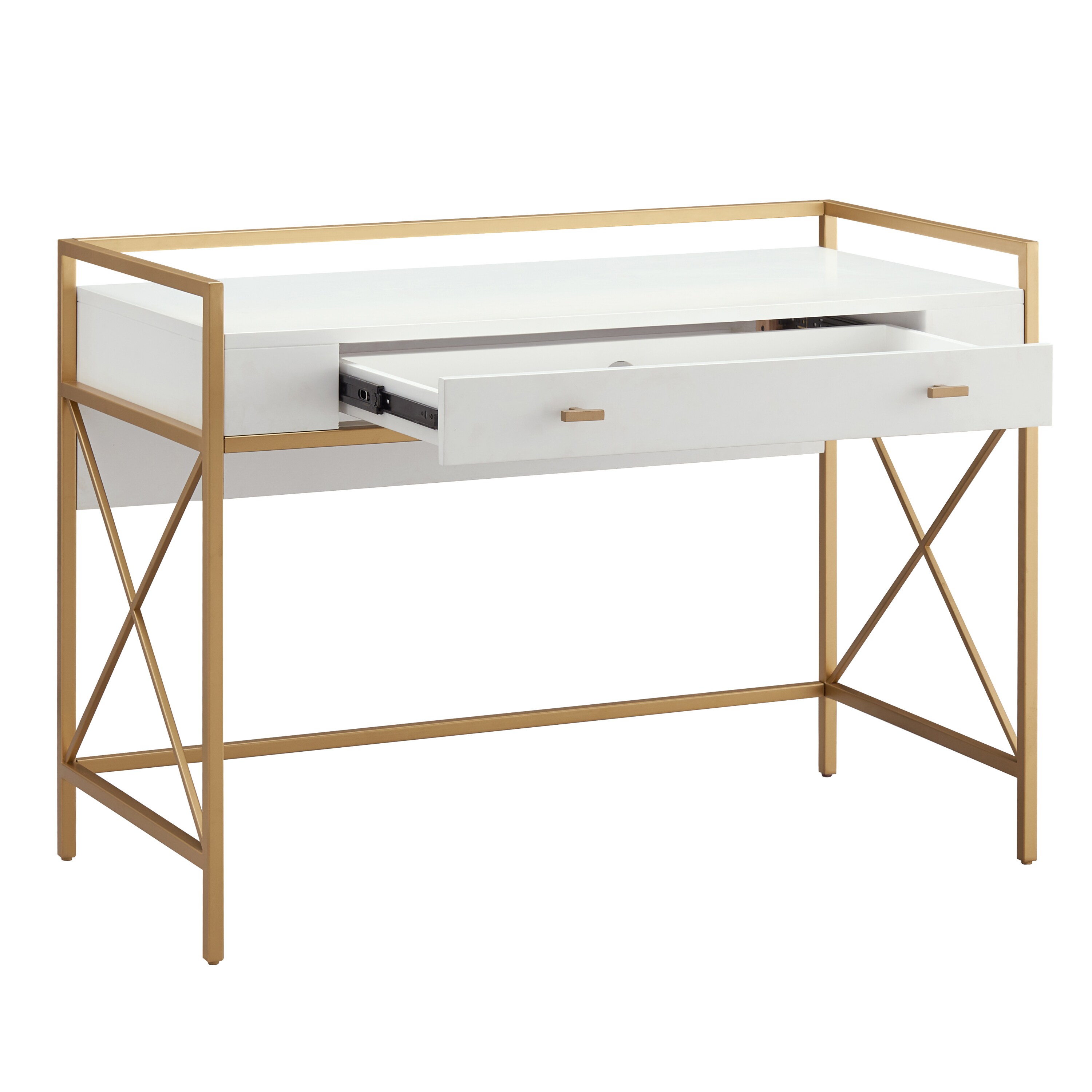 Claudette 48 Wide White Gold Corner Computer Writing Desk