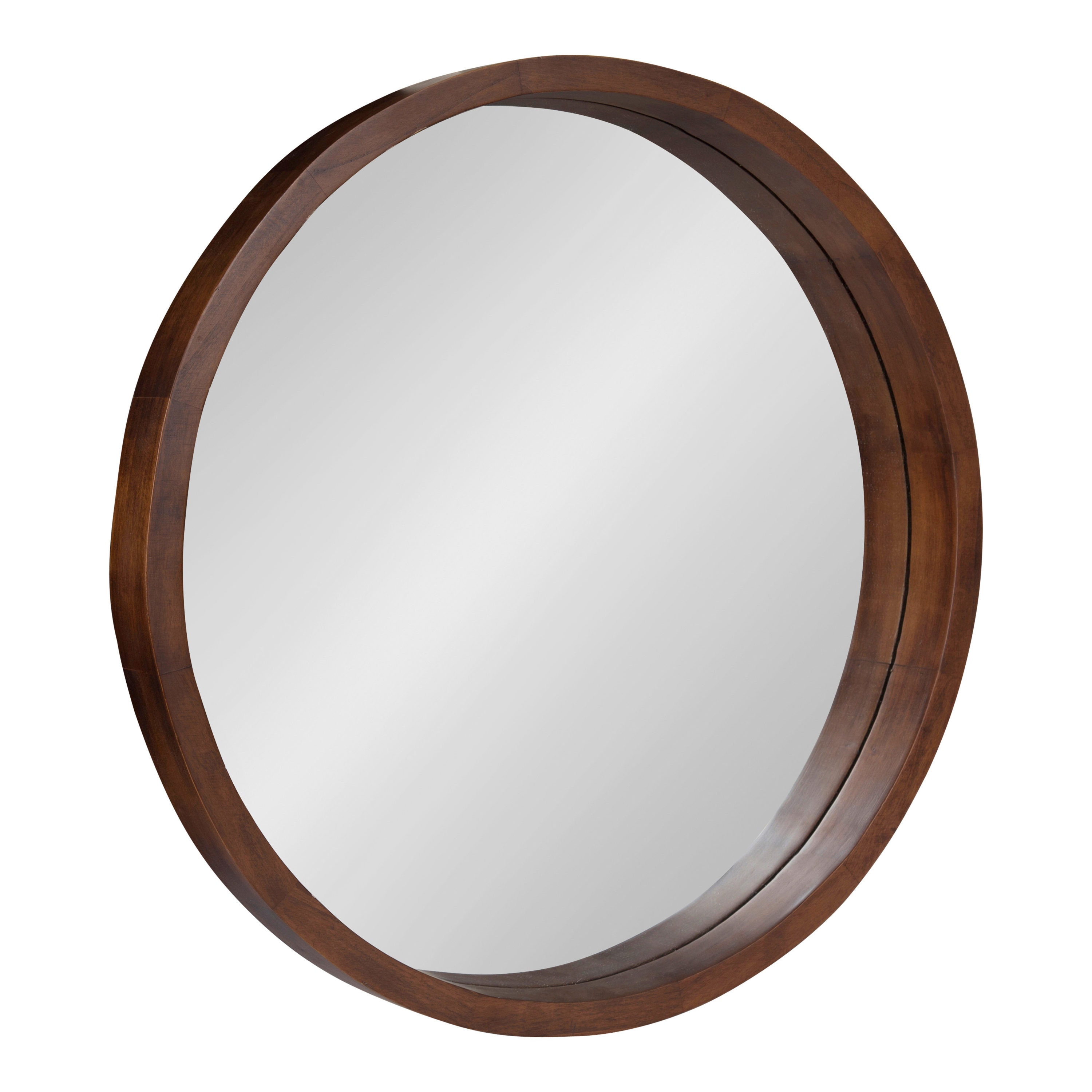 Kate and Laurel 214354 Hutton 22-Inches W x 22-Inches H Round Walnut Brown Framed Wall Mirror