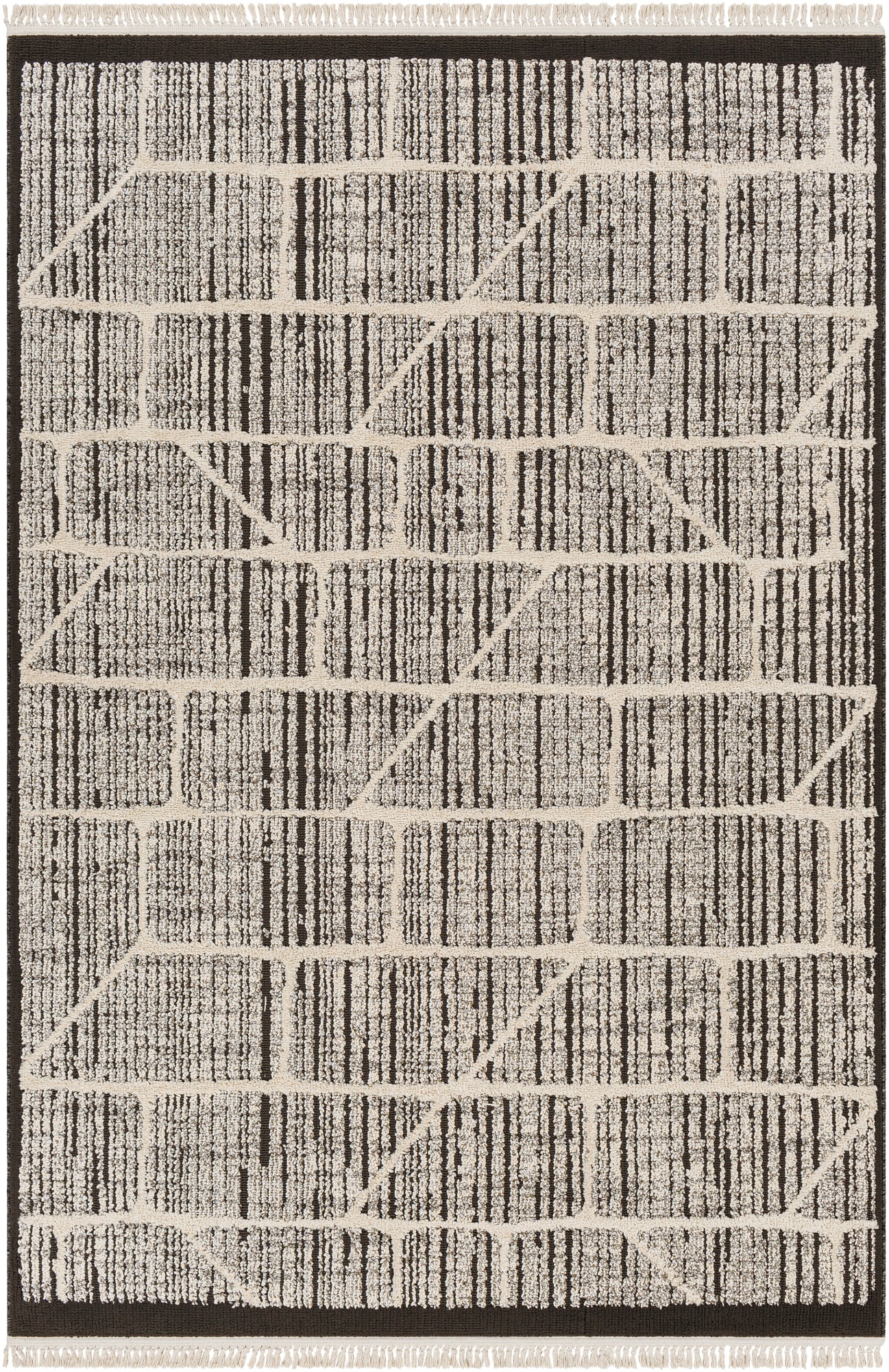 Berlin 31732 Black and Ivory Boho-Industrial Area Rug, 5'2" x 7'