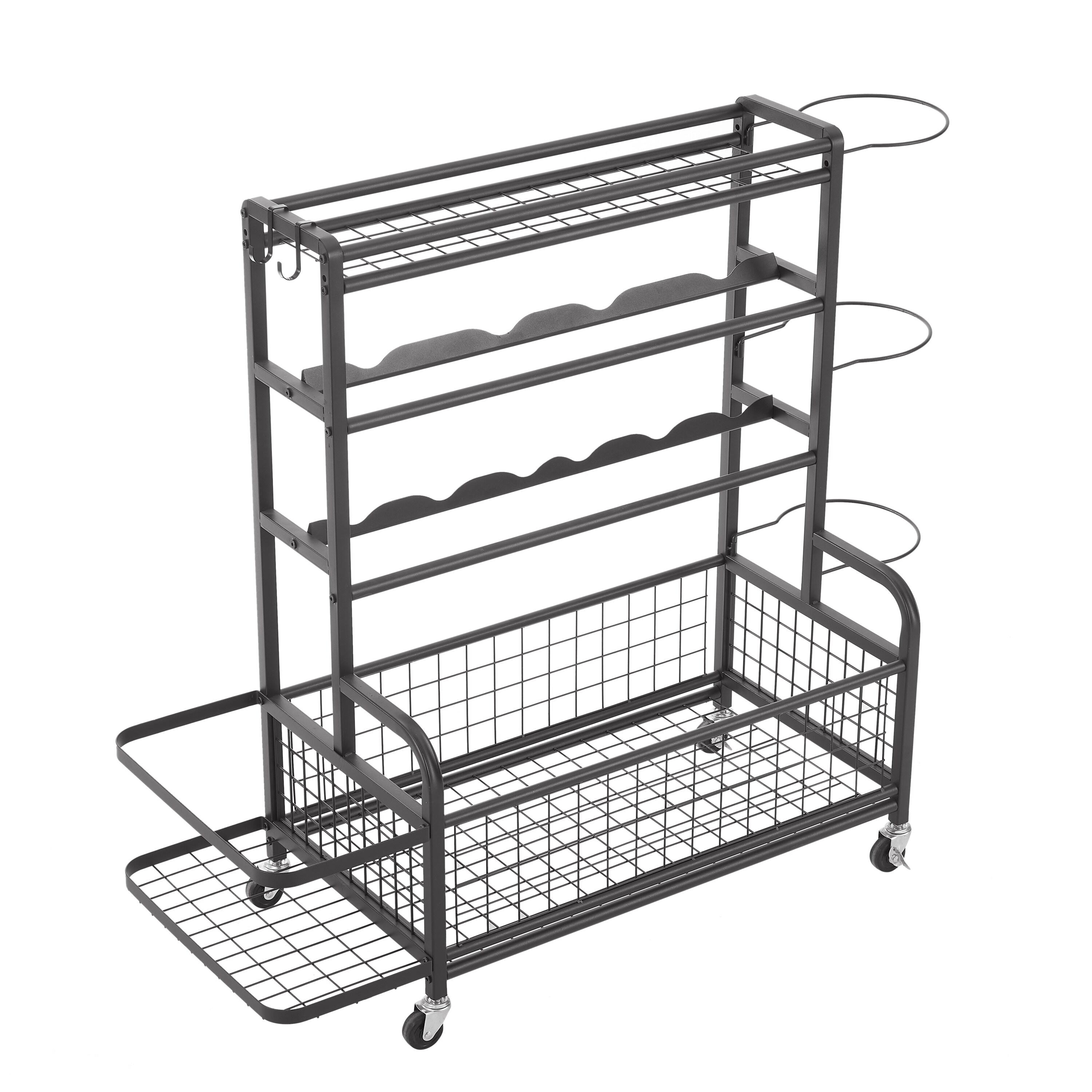Black 4-Tier Metal Storage Organizer with Rolling Wheels