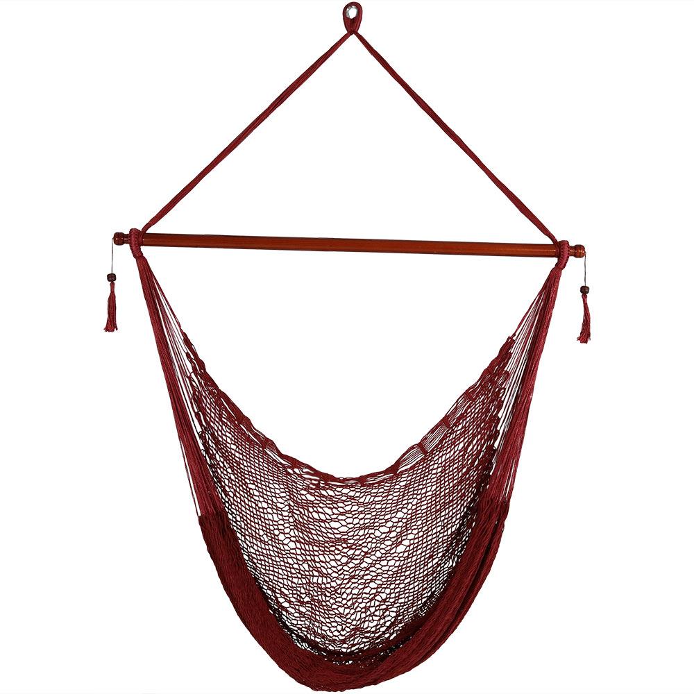 Red Sunnydaze Hanging Cabo Extra Large Hammock Chair 47 Inch Wide Spreader Bar Max Weight: 360 Pounds