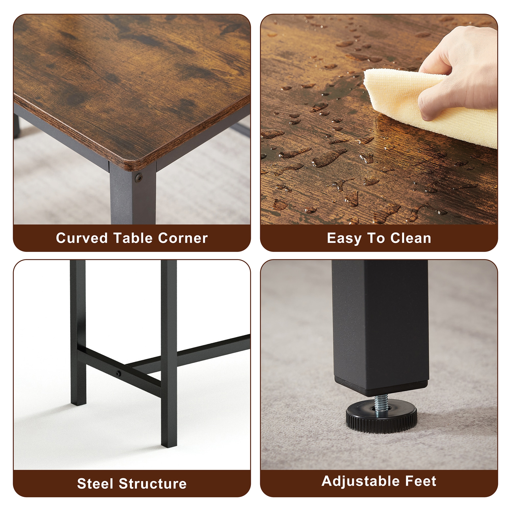 Rustic Brown and Black 3-Piece Dining Table Set with Benches