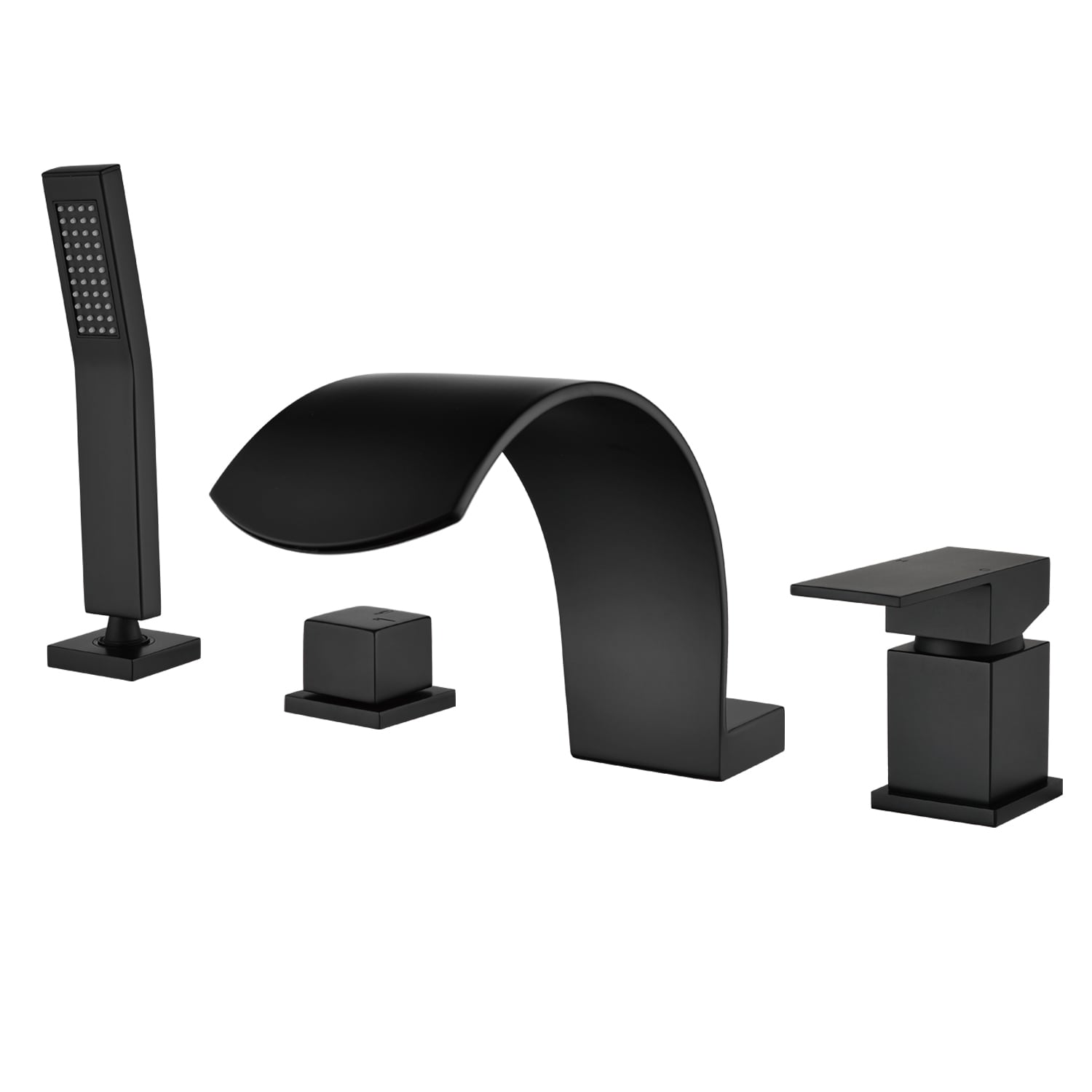 WELLFOR SPA-1729B Matte Black 1-handle Deck-mount Roman Waterfall Bathtub Faucet with Hand Shower ( Valve Included )