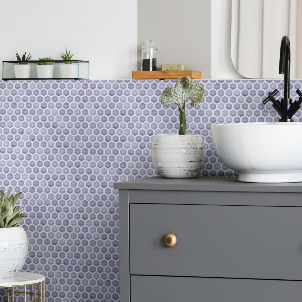 Affinity Tile Hudson 1 in. Hex Lavender 12-in x 13-in Glossy Porcelain ...