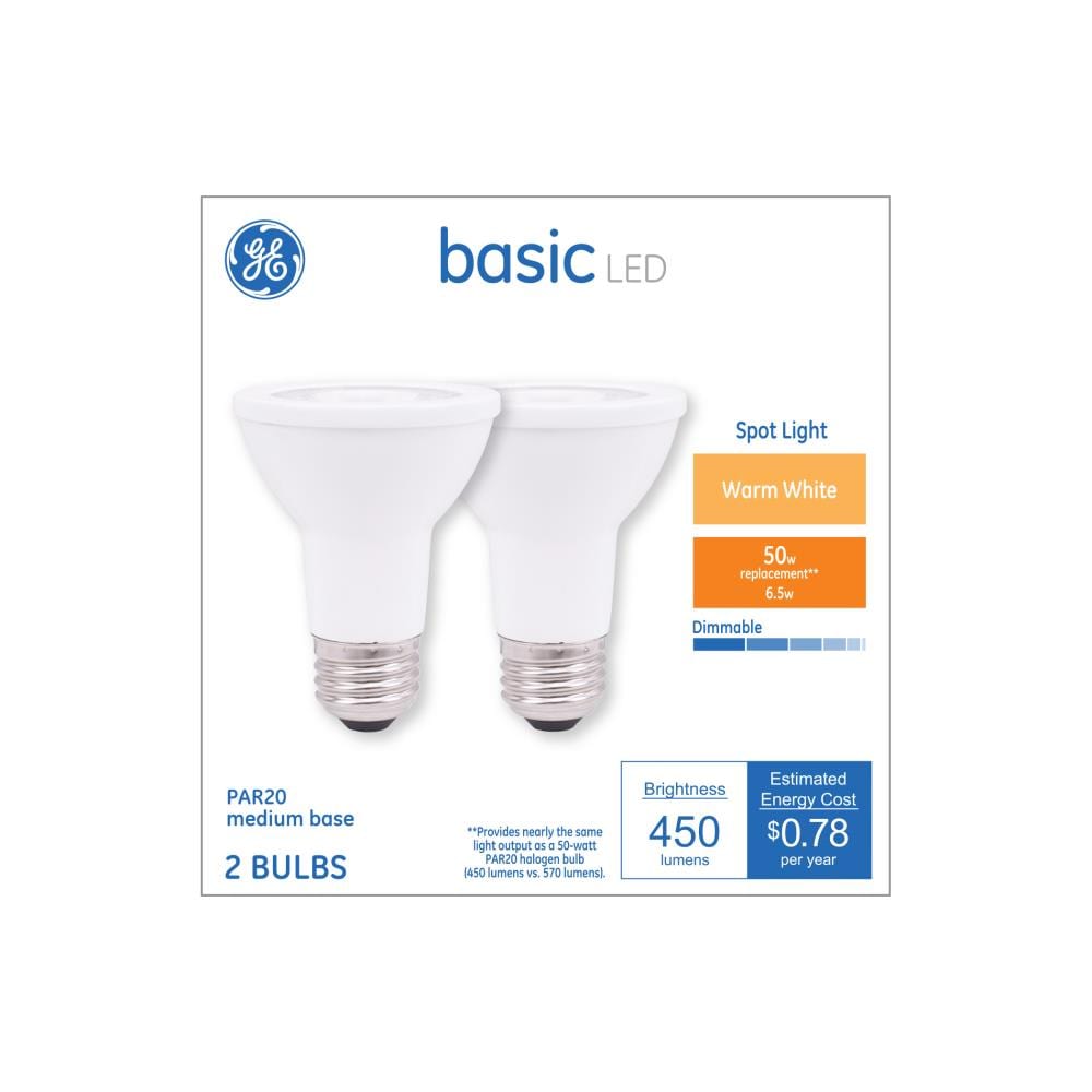 doden noedels opmerking GE Basic 50-Watt EQ LED Par20 Warm White Medium Base (e-26) Dimmable  Spotlight Light Bulb (2-Pack) in the Spot & Flood LED Light Bulbs  department at Lowes.com