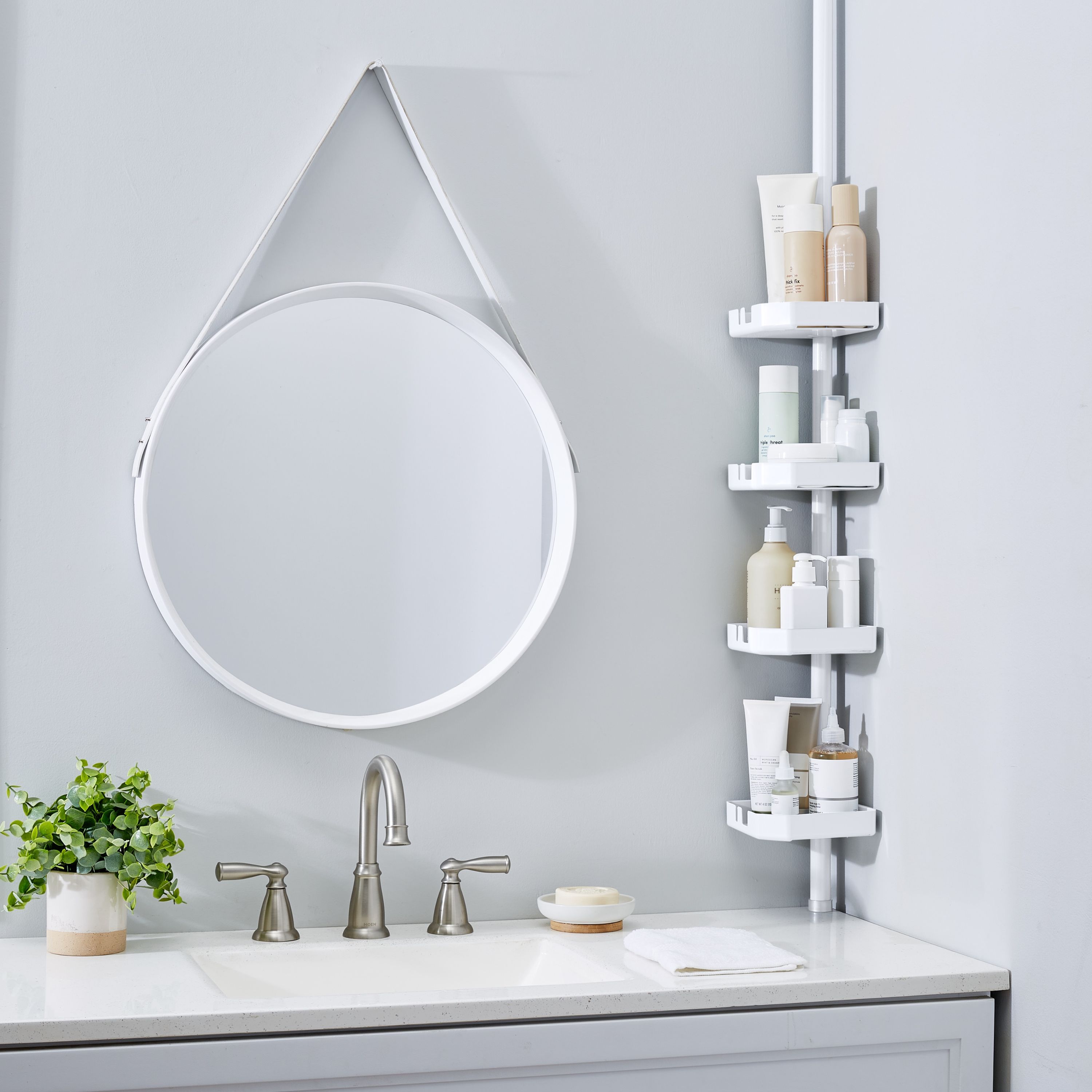 Bath Bliss White Plastic 4 -Shelf Tension pole Freestanding shower caddy 5.91-in x 5.91-in x 48-in