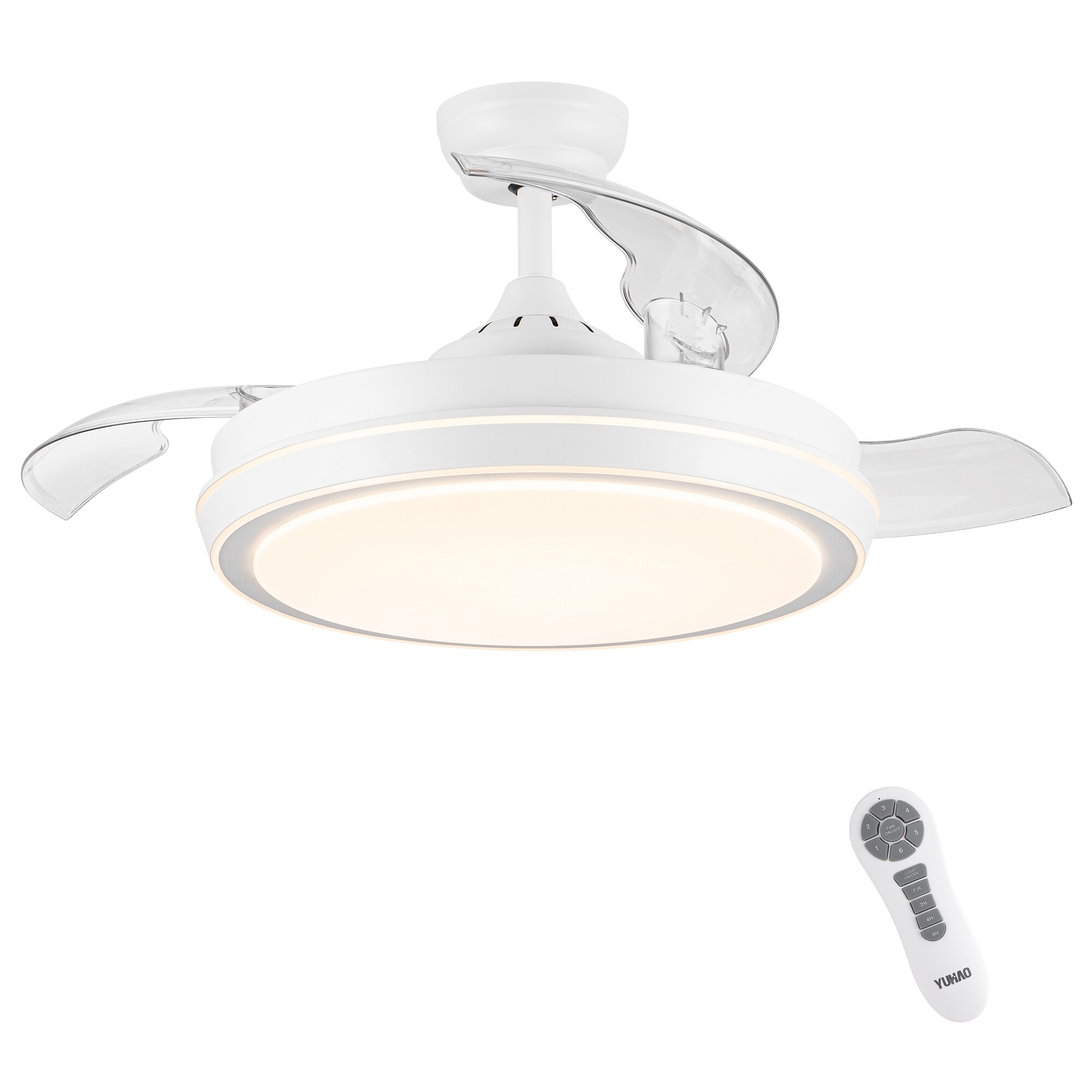 Yardreeze YHDO2604 42-Inches White with ABS Blades Color-Changing Integrated LED Fixture Indoor Downrod mount Standard Ceiling Fan With Light and Remote ( 3 -Blade)