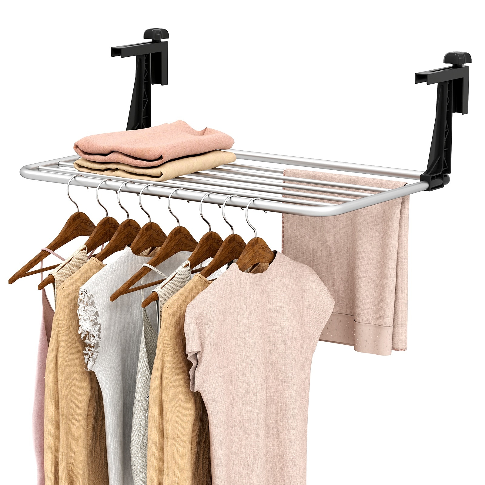 Slickblue Aluminum Radiator Clothes Drying Rack with 7 Silver Bars and Black Adjustable Brackets (25.5 Inch) for Indoor Outdoor Use #D-CO-36401ZJ