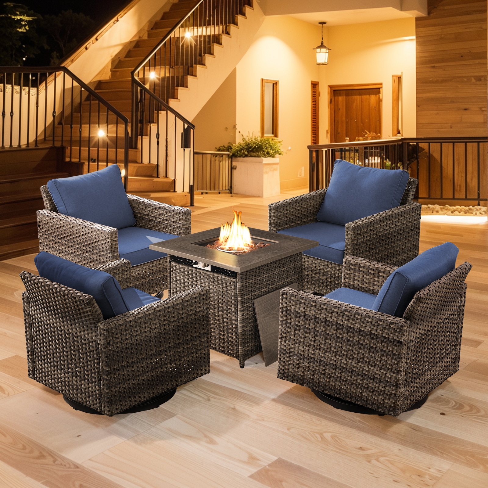  PA069069099-1 PASSET-T 5-Piece Wicker Patio Conversation Set with Navy Cushions
