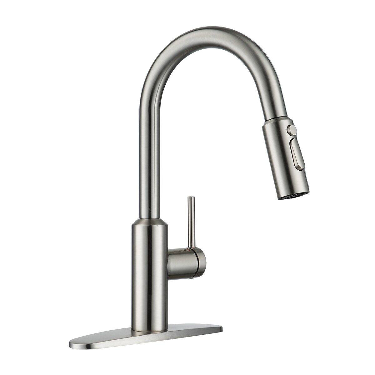 Mondawe MO-DT940272NS Brushed Nickel Single Handle Deck-mount Pull-down Kitchen Faucet with Sprayer ( Deck Plate Included )