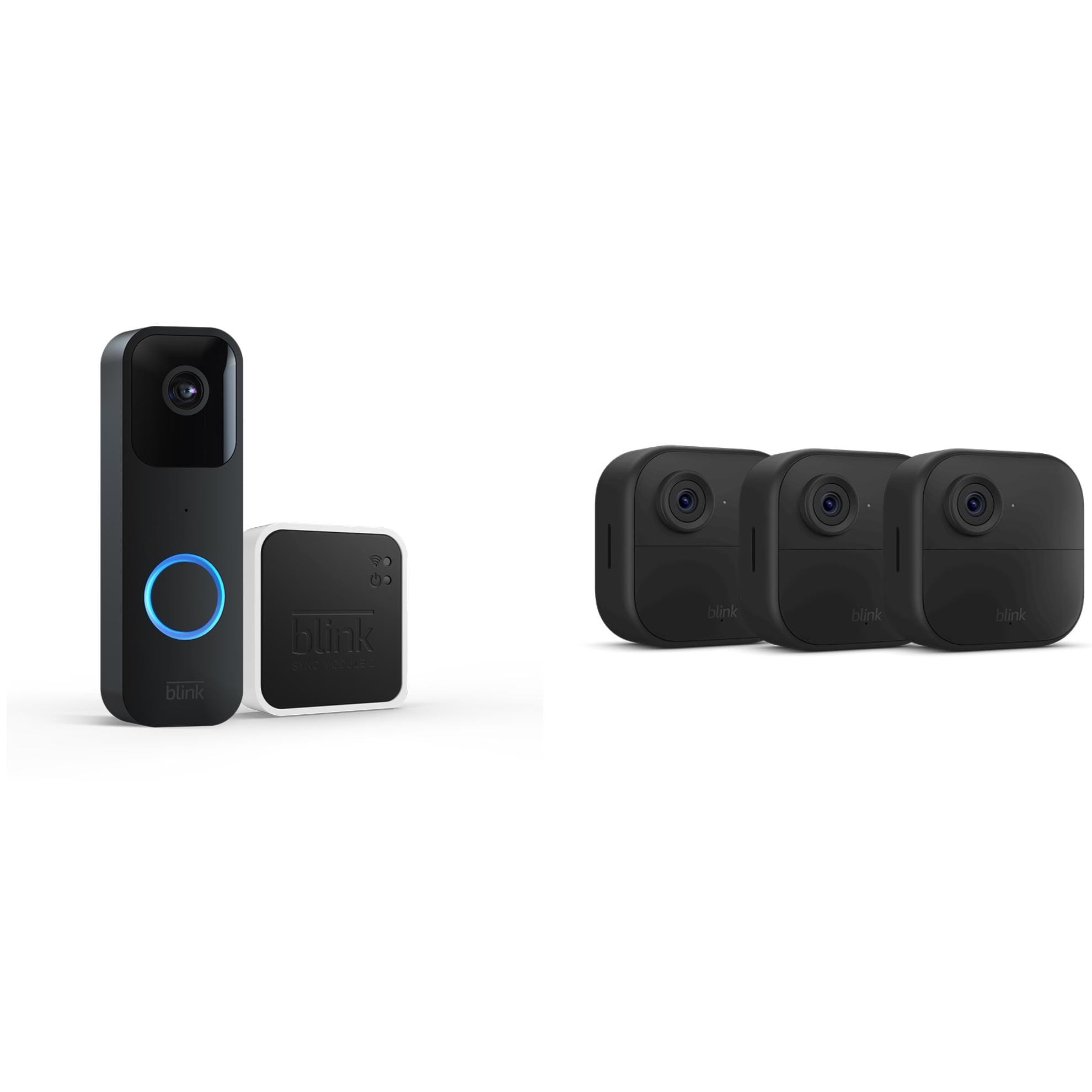   Blink Outdoor Smart Security Camera 3-Pack (4th Gen) + Video Doorbell and Sync Module (Black) System