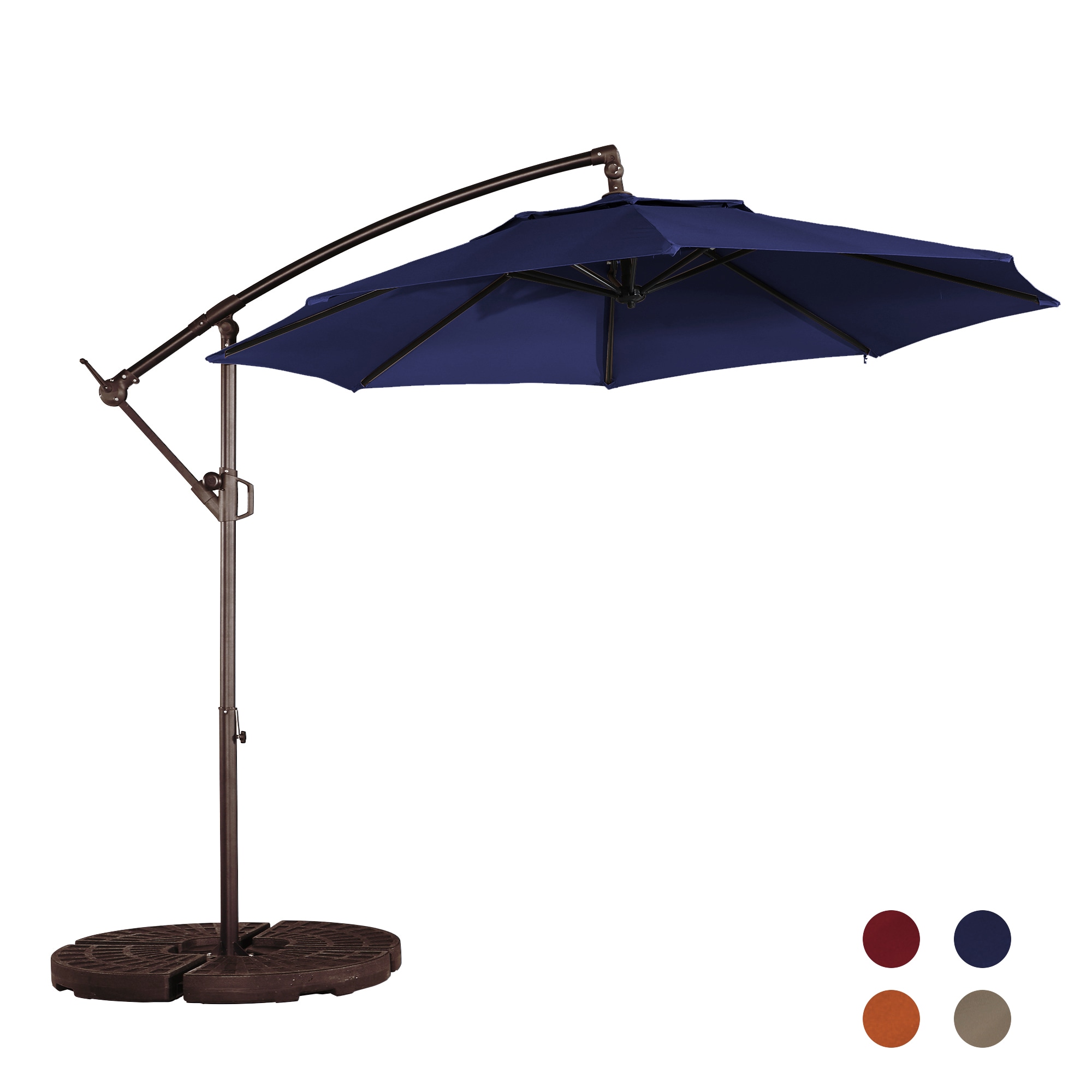 Mondawe 21WF431NY-ED 10-ft Iron Navy Crank Offset Patio Umbrella with Base