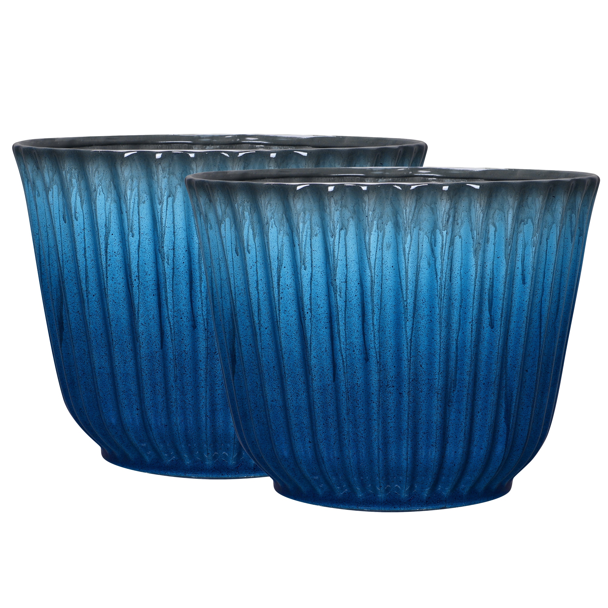 allen + roth 2 -Pack Round 16.3-in W x 16.3-in L x 13.6-in H Glazed Blue Recycled plastic Indoor/Outdoor Planter