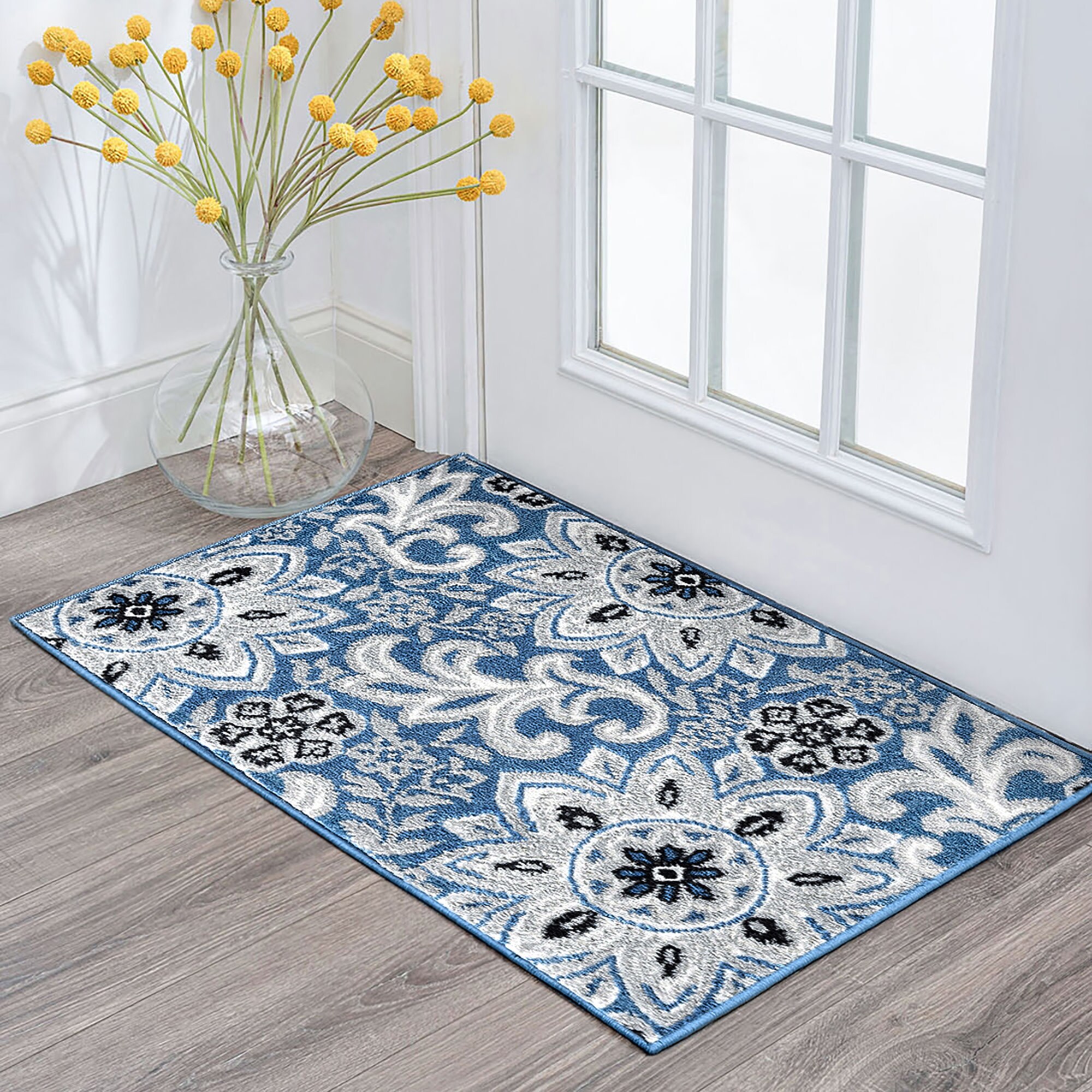 Tayse WYT1306 2X3 Wyatt 2 x 3 (ft) Loomed Polypropylene Blue Rectangular Indoor Floral/Botanical Farmhouse/Cottage Throw rug
