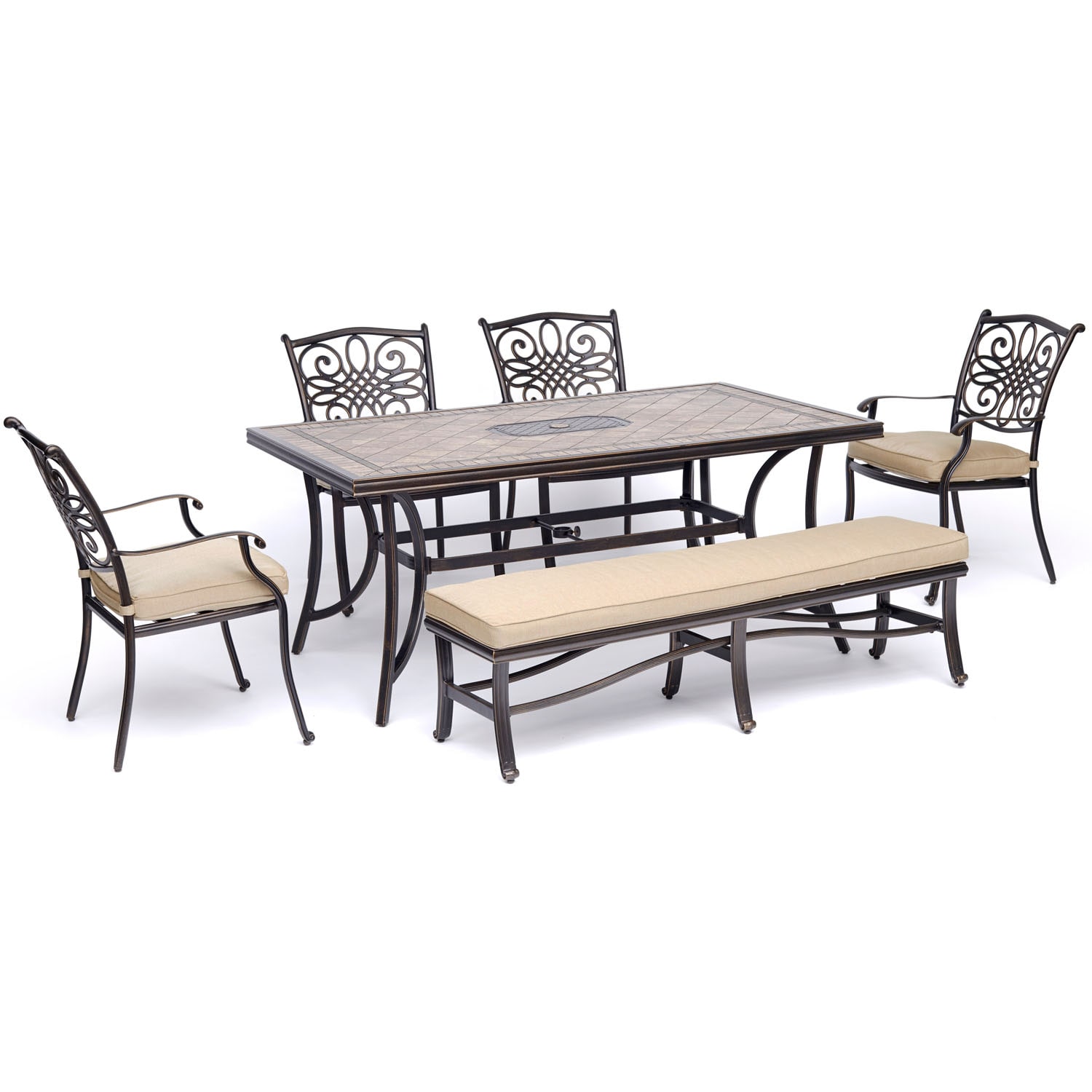 Hanover MONDN6PCBN-TAN Monaco 6-Piece Bronze Patio Dining Set with Tan Cushions