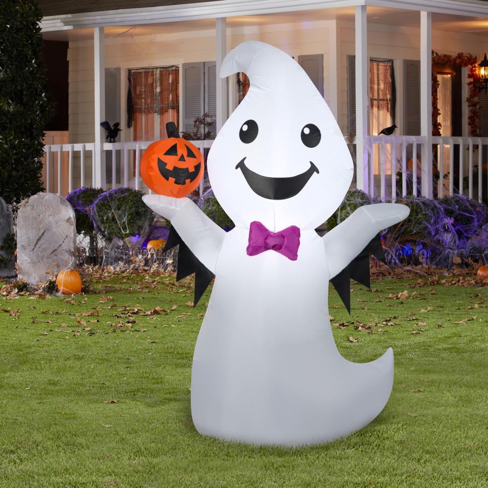 Gemmy 4-ft Pre-Lit Cute Ghost with Small Pumpkin Halloween Inflatable ...