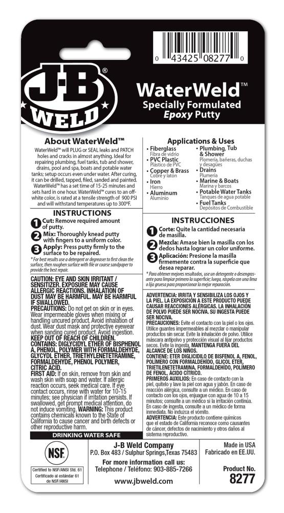 J-B Weld 8237F Epoxy Putty, Off-White, Solid, 2 oz