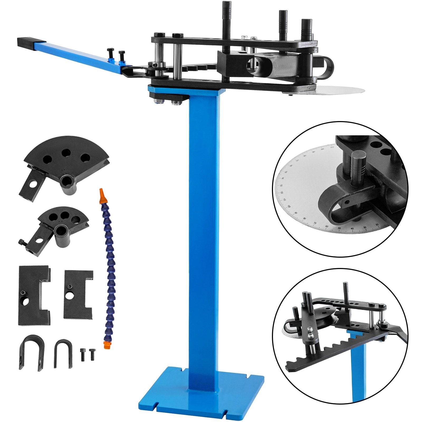 GIVIMO Pedestal Tube Bender 240-Degree Heavy Duty Manual Pipe Bending Tool 1-in to 1.75-in Capacity with 3 Dies for Solid Round Steel