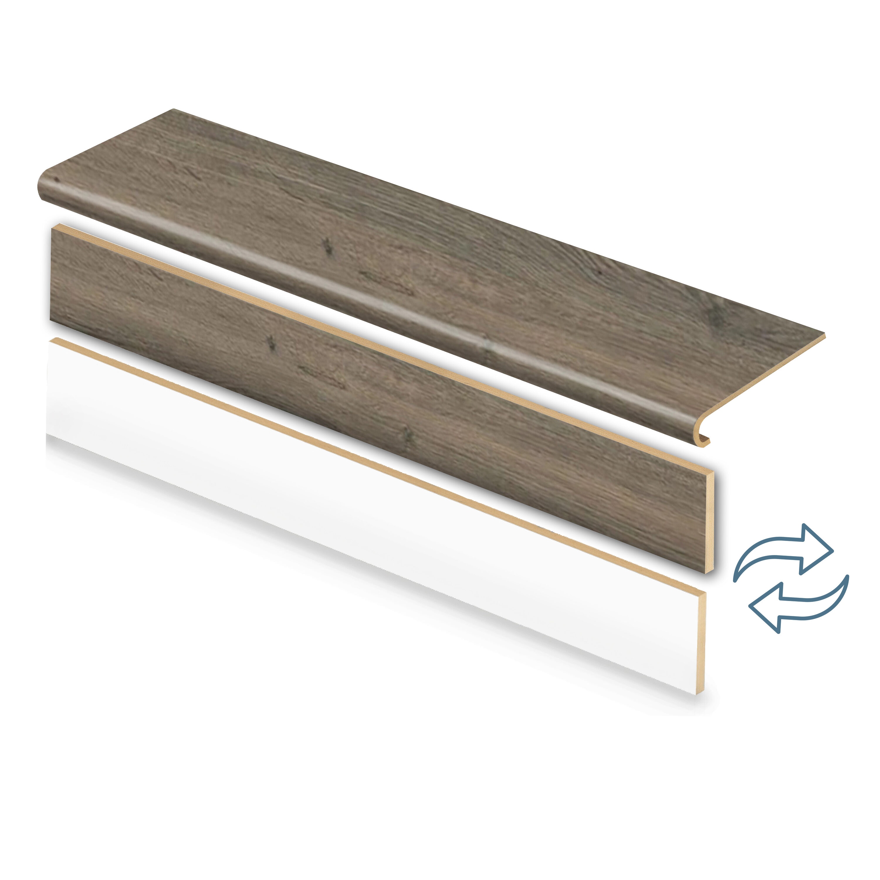 Zamma 20C07849 Cap A Tread Stair Renewal System 47-in x 12.125-in x 1.6875-in Greige Oak Type 1 Kit with Reversible Riser Laminate No return Bullnose Stair Tread