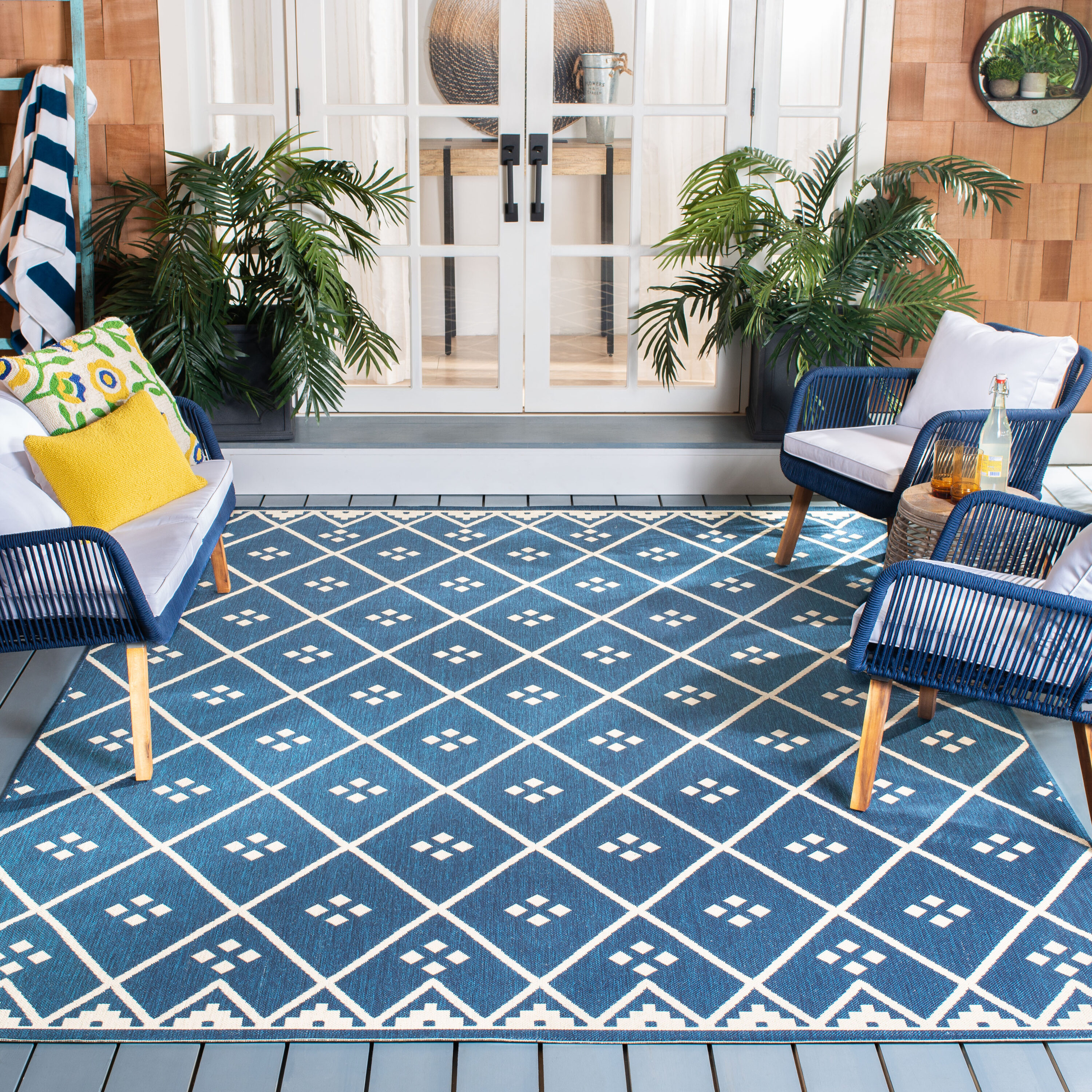 Safavieh - Courtyard 6303-258 Dorchester Navy/Light Beige 9 x 12 Rectangular Area rug