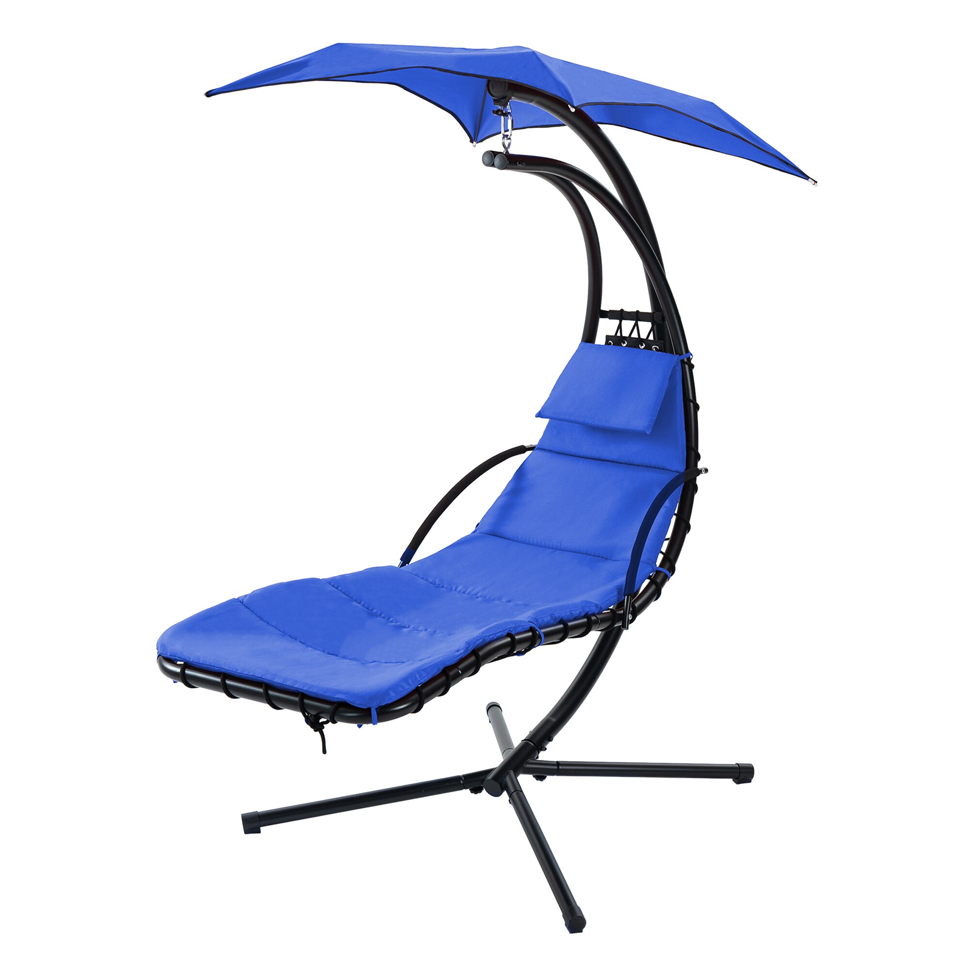 Miki Shinly W2505-1712-03MI Hanging Chaise Lounger Black Metal Frame Chaise Lounge Chair with Blue Cushioned Seat