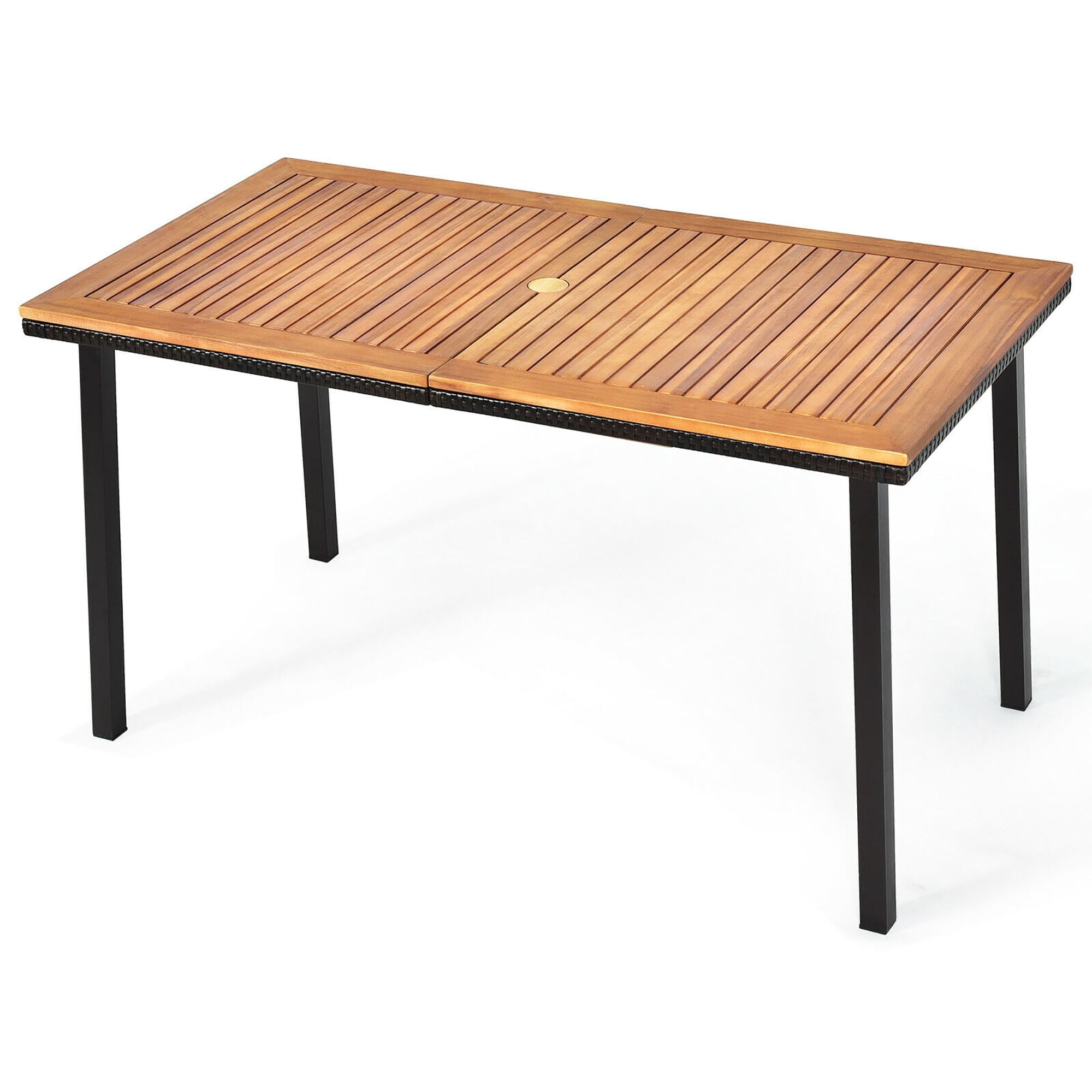 CASAINC BY-W41922436 Rattan Dining Table with Umbrella Hole Rectangle Outdoor Dining Table 29.5-in W x 55-in L with Umbrella Hole