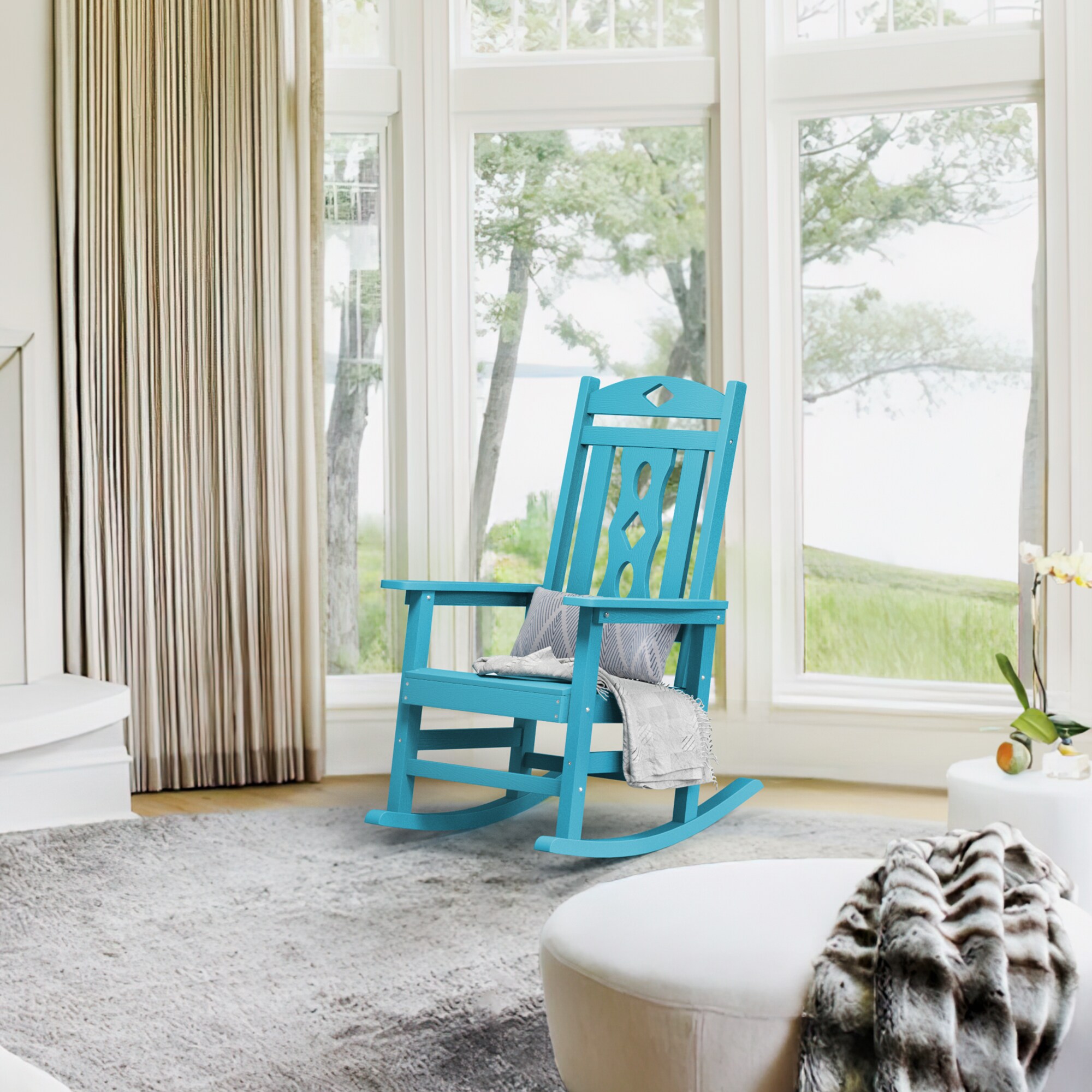 LUE BONA LB23PC0011-500LS Sky Blue HDPE Frame Rocking Chair with Solid Seat