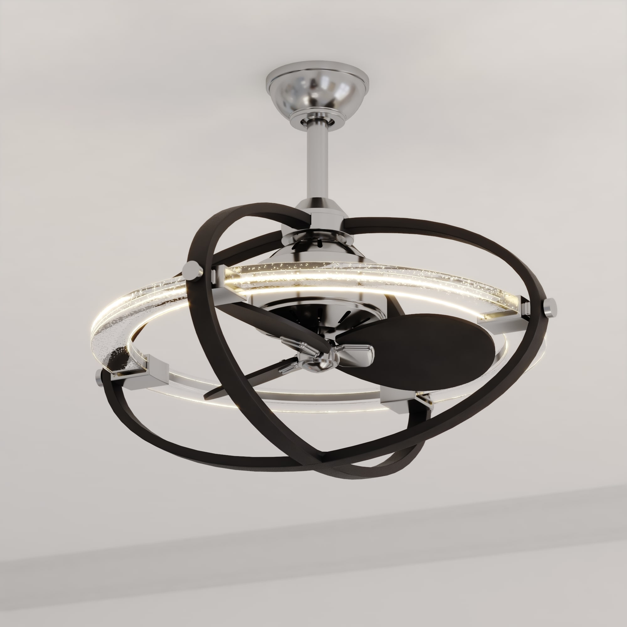 Cascadia F0098 Galileo 22-in Integrated LED Satin Nickel and Black with Matte Black Blades Fandelier Ceiling Fan With Light - Remote Included ( 3 -Blade )