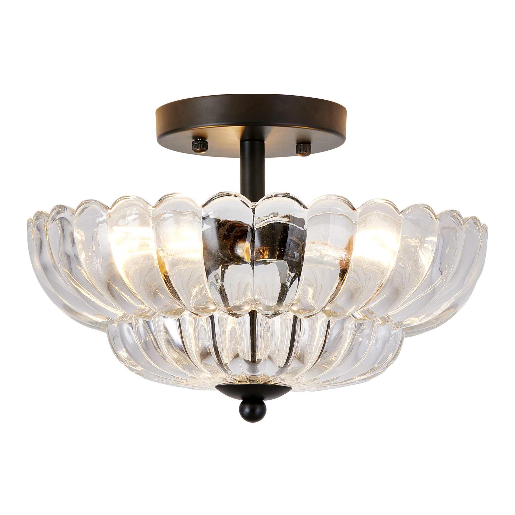 JCFL 3-Bulb Vintage Clear Semi Flush Mount Ceiling Light Glass Ceiling Lights Bulb Not Included