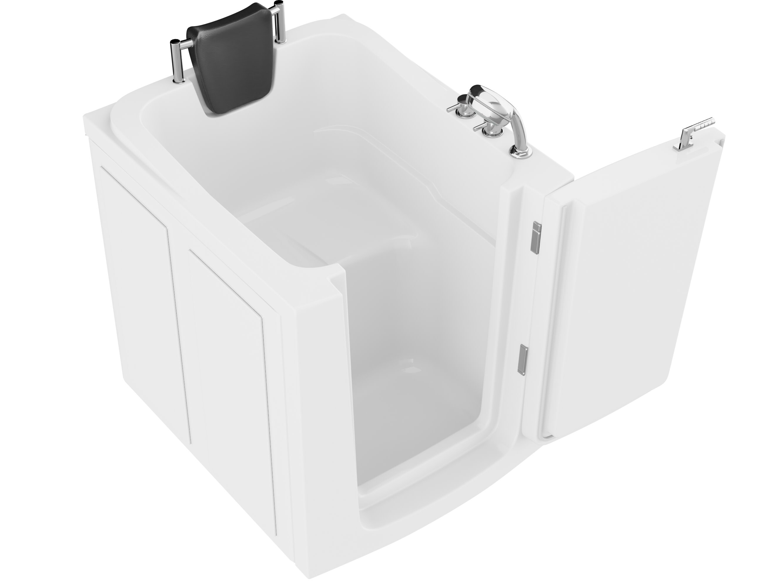 Endurance LS3238RWS 32-in x 37.25-in White Acrylic Walk-In Soaking Bathtub with Faucet, Hand Shower and Drain (Right Drain)