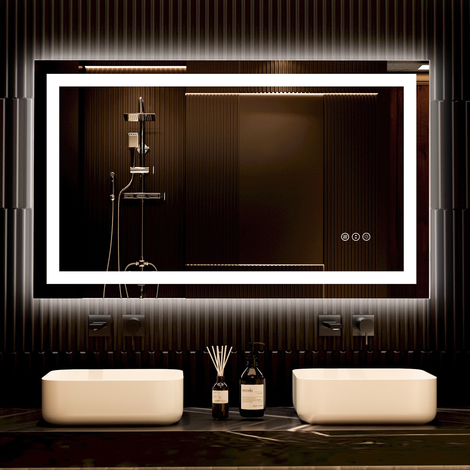 Royal Guard LBM3640 Smart 40-in x 36-in Polished Frameless Rectangle Dimmable LED Lighted Fog Free Bathroom Vanity Mirror ( Silver )