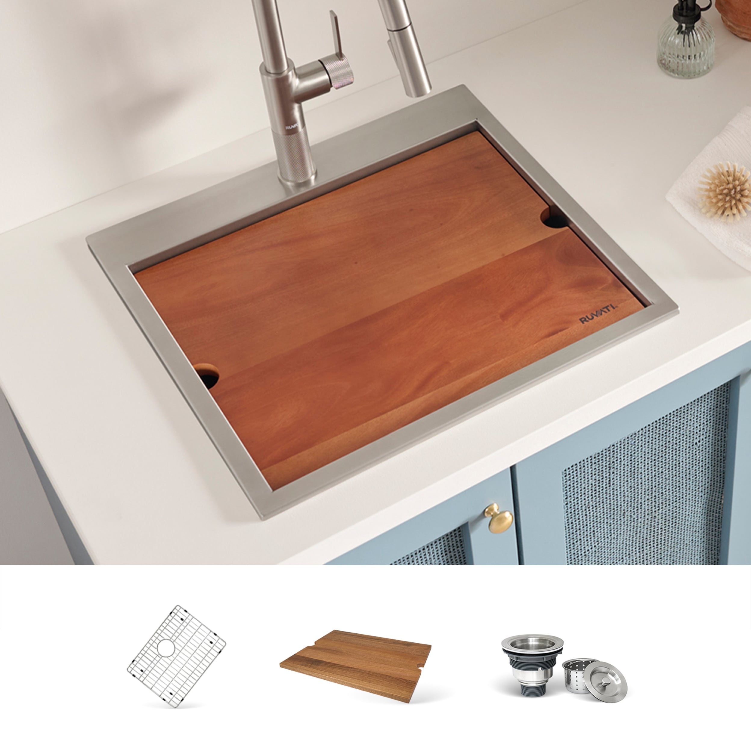 Ruvati RVU6421 21-in x 20-in 1 -Basin Stainless Steel Drop-in Laundry sink with Drain