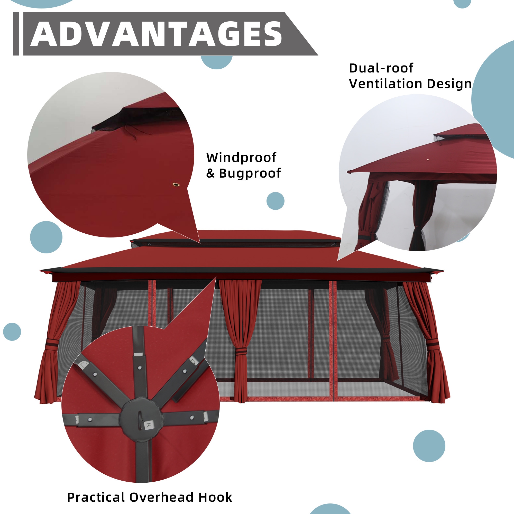Gardenbee HGL-J22-RED Wood-Resin-Gazebos - View #6