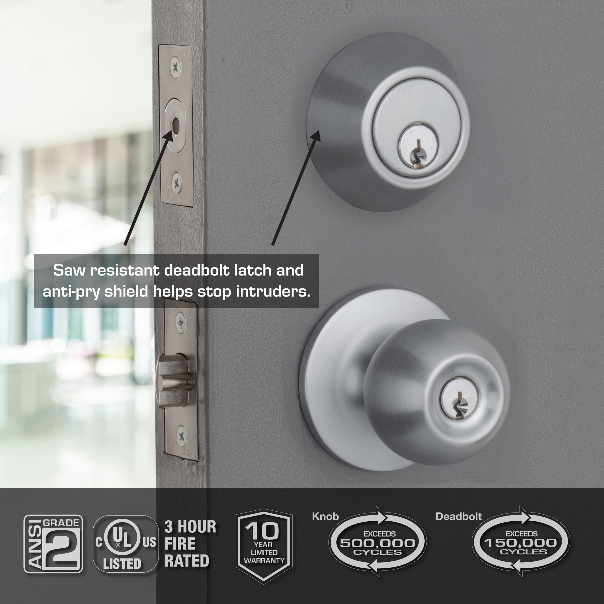 Brinks Satin Chrome 2 in. Knob and Deadbolt Set