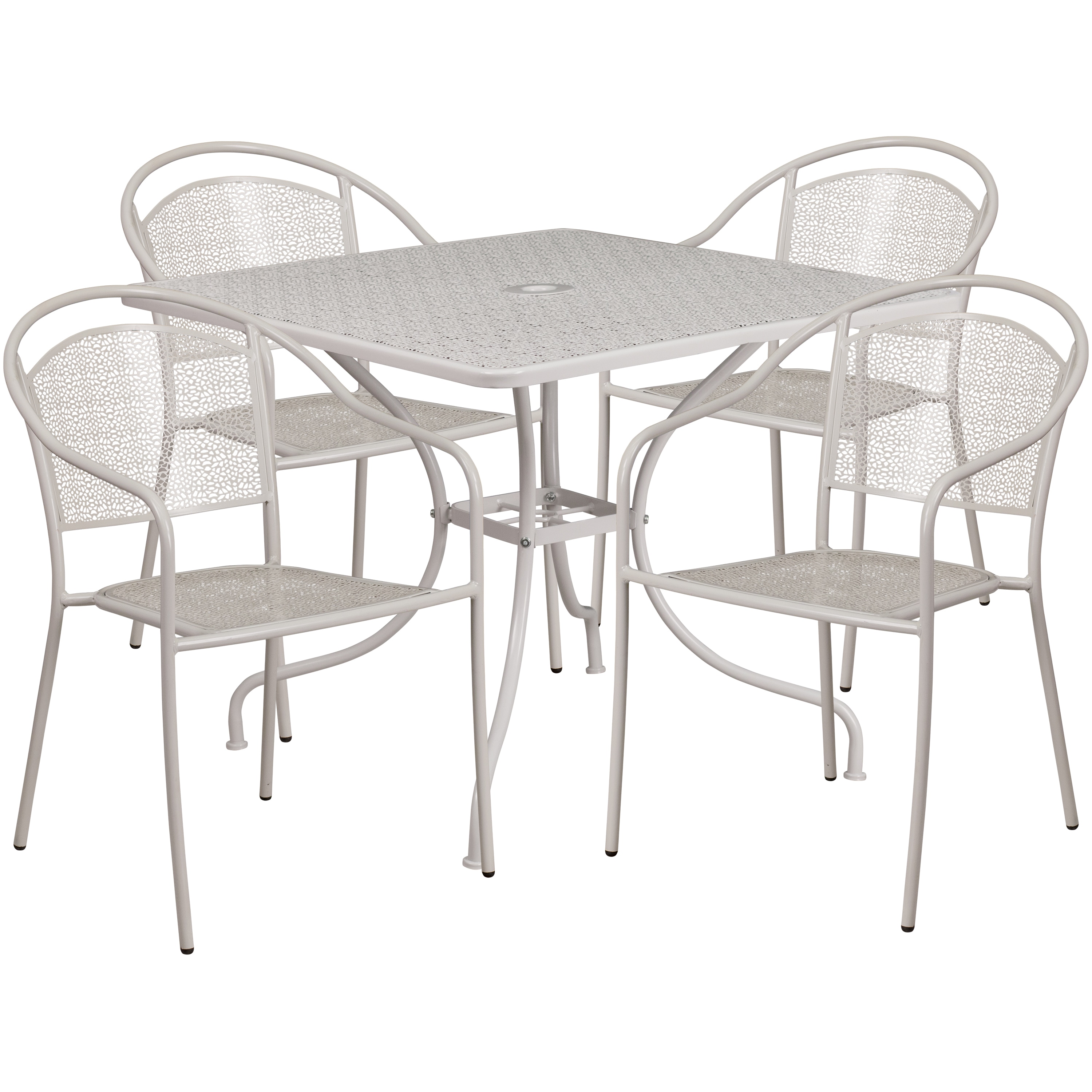 Flash Furniture 889142079132 Oia Commercial Grade 35.5-in Square Light Gray Indoor-Outdoor Steel Patio Table Set with 4 Round Back Chairs