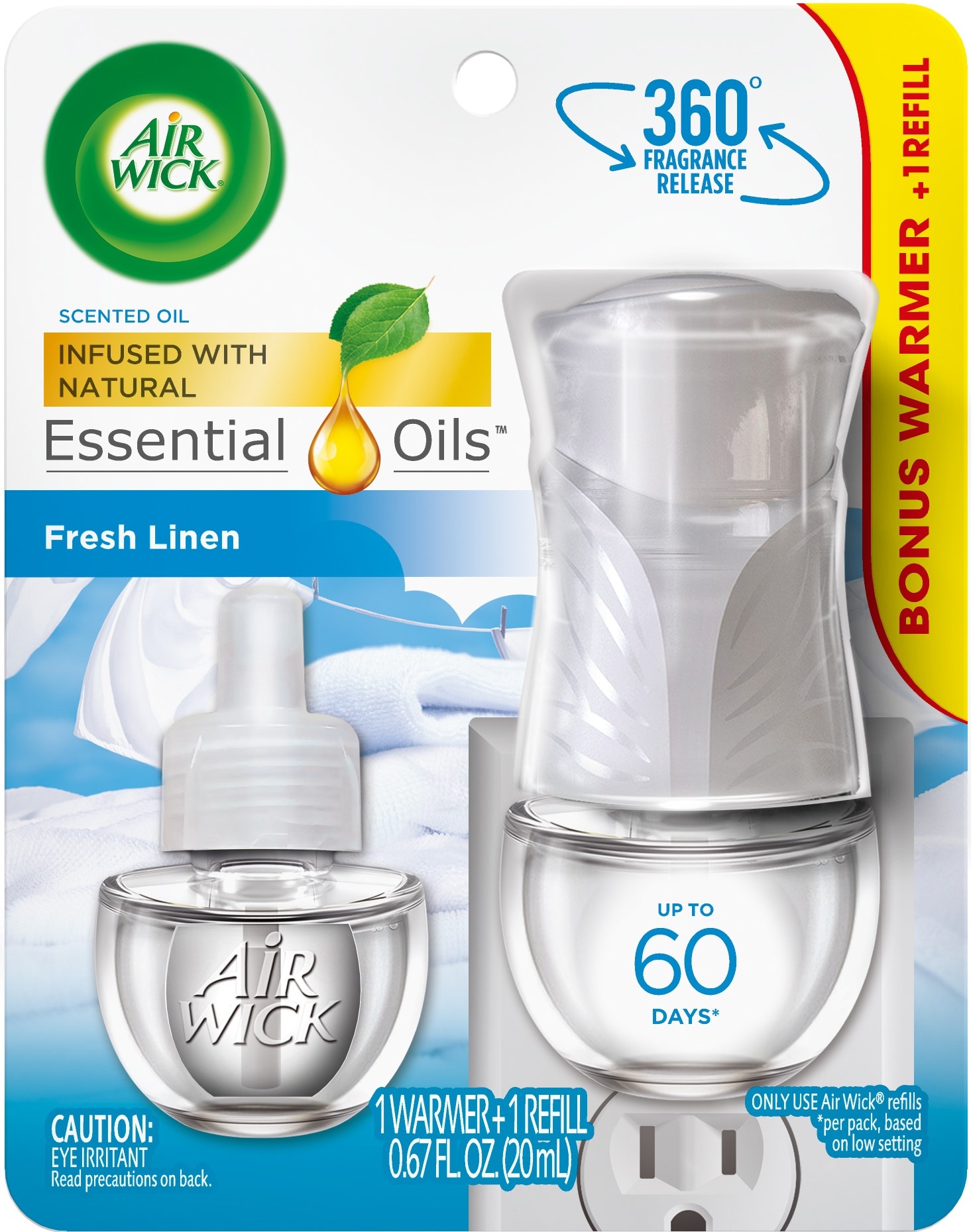 Air Wick Essential Oils Scented Oil Refill, Fresh Linen Fragrance - 3 pack, 0.67 fl oz refills