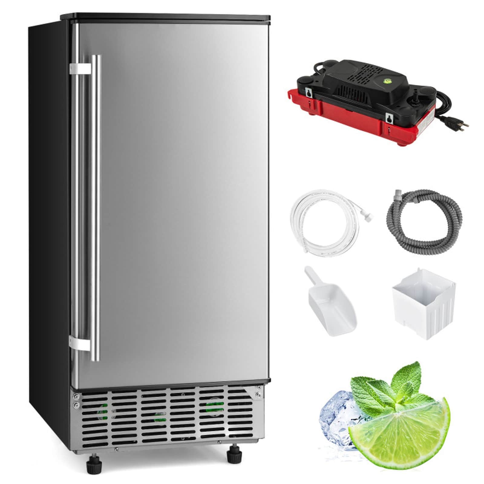 SUGIFT Freestanding Built-In Undercounter Ice Maker - 80-lb Daily Stainless Steel Ice Maker Machine with Reversible Door Self-Cleaning and 24-H Timer #LW108SUGHY2738