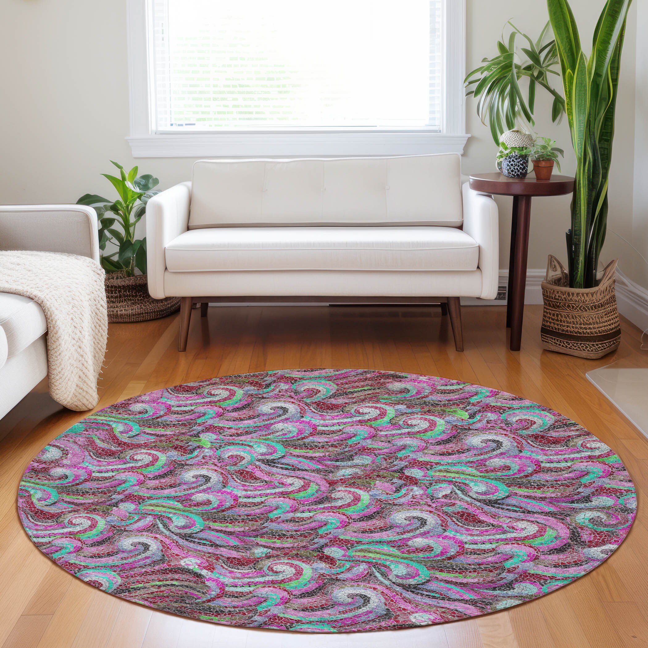 Addison Rugs AMF193RA8RO Mayfield AMF193RA 8 x 8 (ft) Loomed Polyester Raspberry Round Indoor Geometric Machine washable Area rug