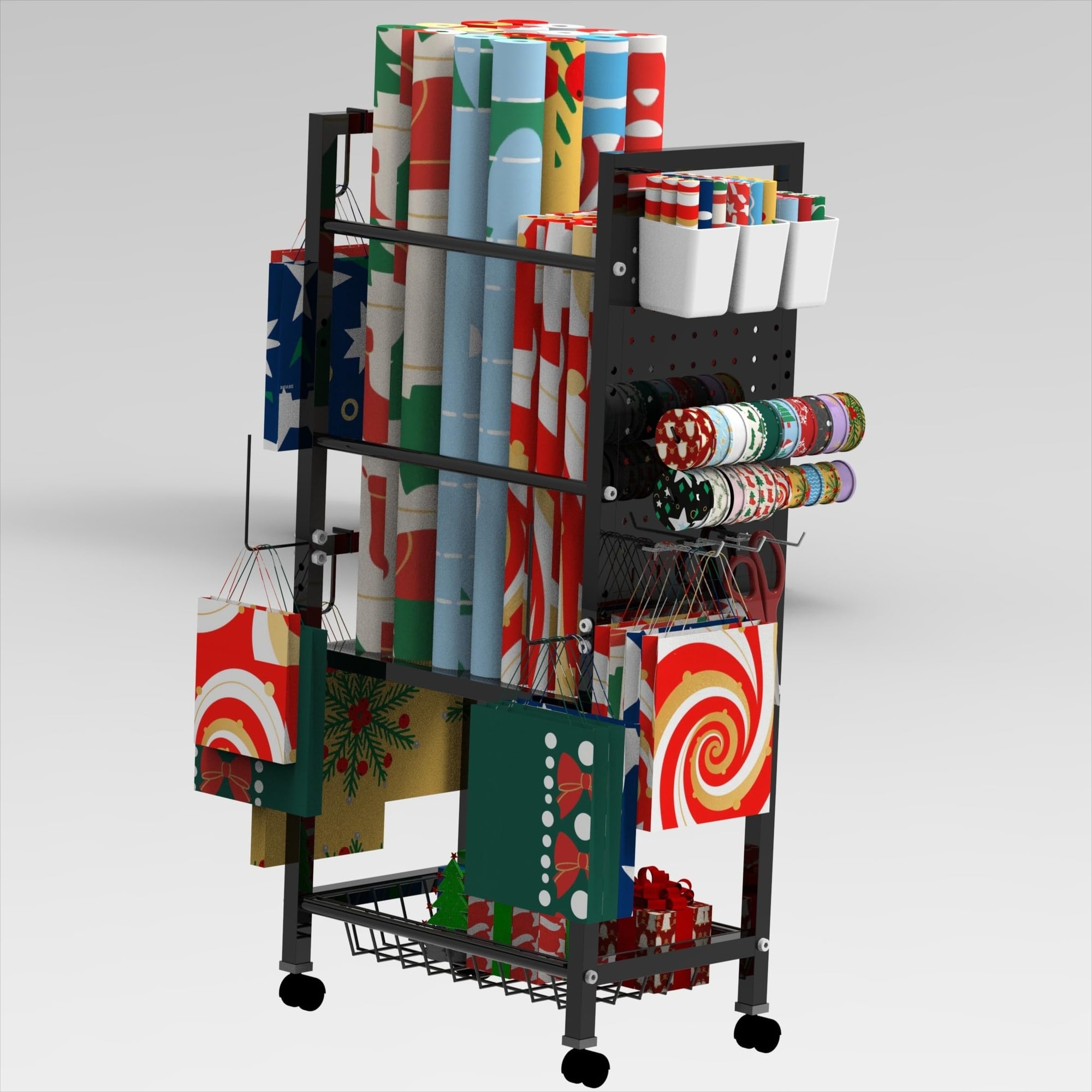SenQWFa Rolling Wrapping Paper Organizer Cart with Pegboard Storage ...