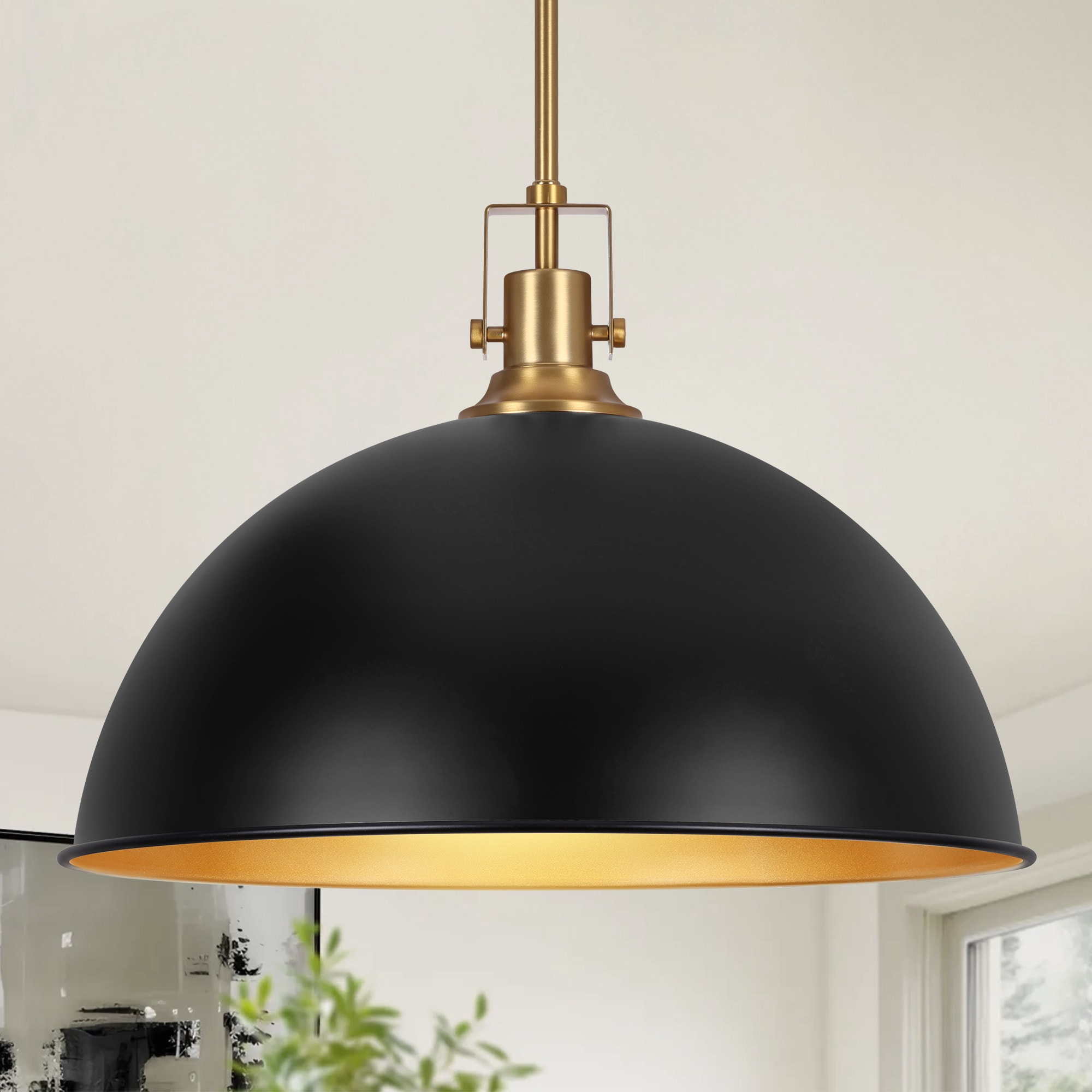 LamQee 06FTL0319ABK Dome Pendant Light 1 -Light Black Modern/contemporary For Use in Bedrooms, Dining Rooms, Foyers, Kitchens, Living Rooms Chandelier