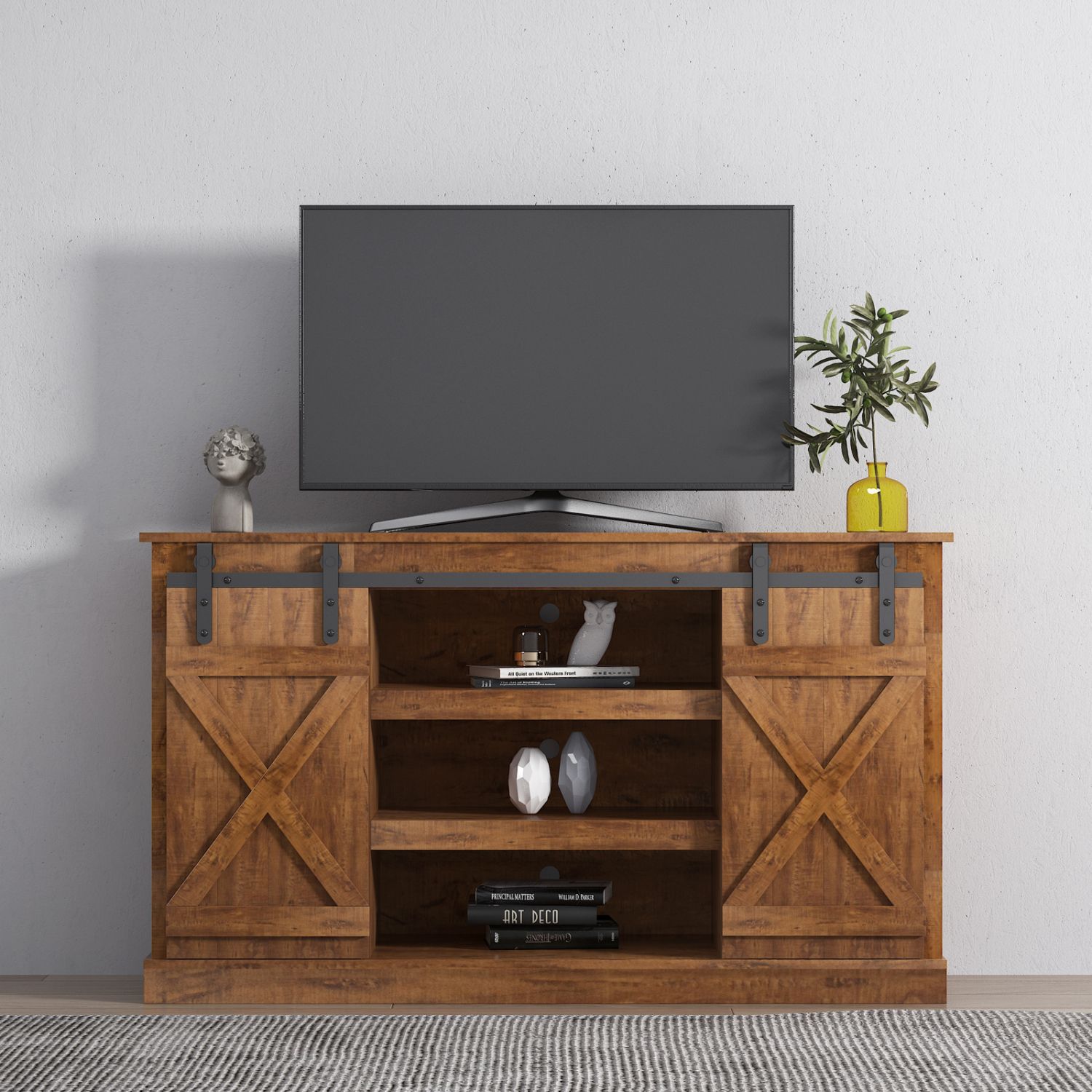 JASMODER W33133045 Modern/Contemporary Walnut Tv Stand (Accommodates TVs up to 70-in)