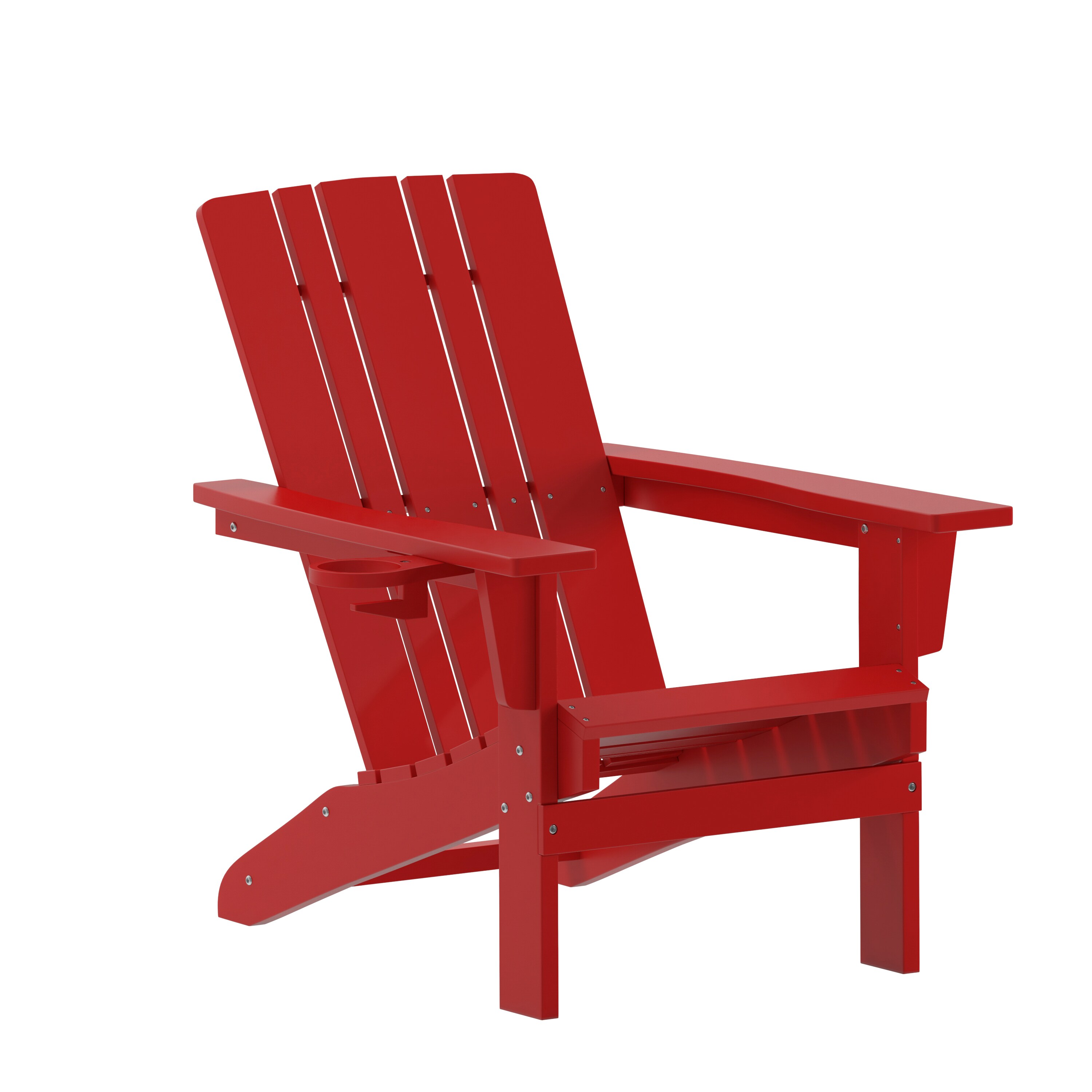 Flash Furniture 196861097027 Halifax Adirondack Chair with Cup Holder; Weather Resistant HDPE Adirondack Chair in Red