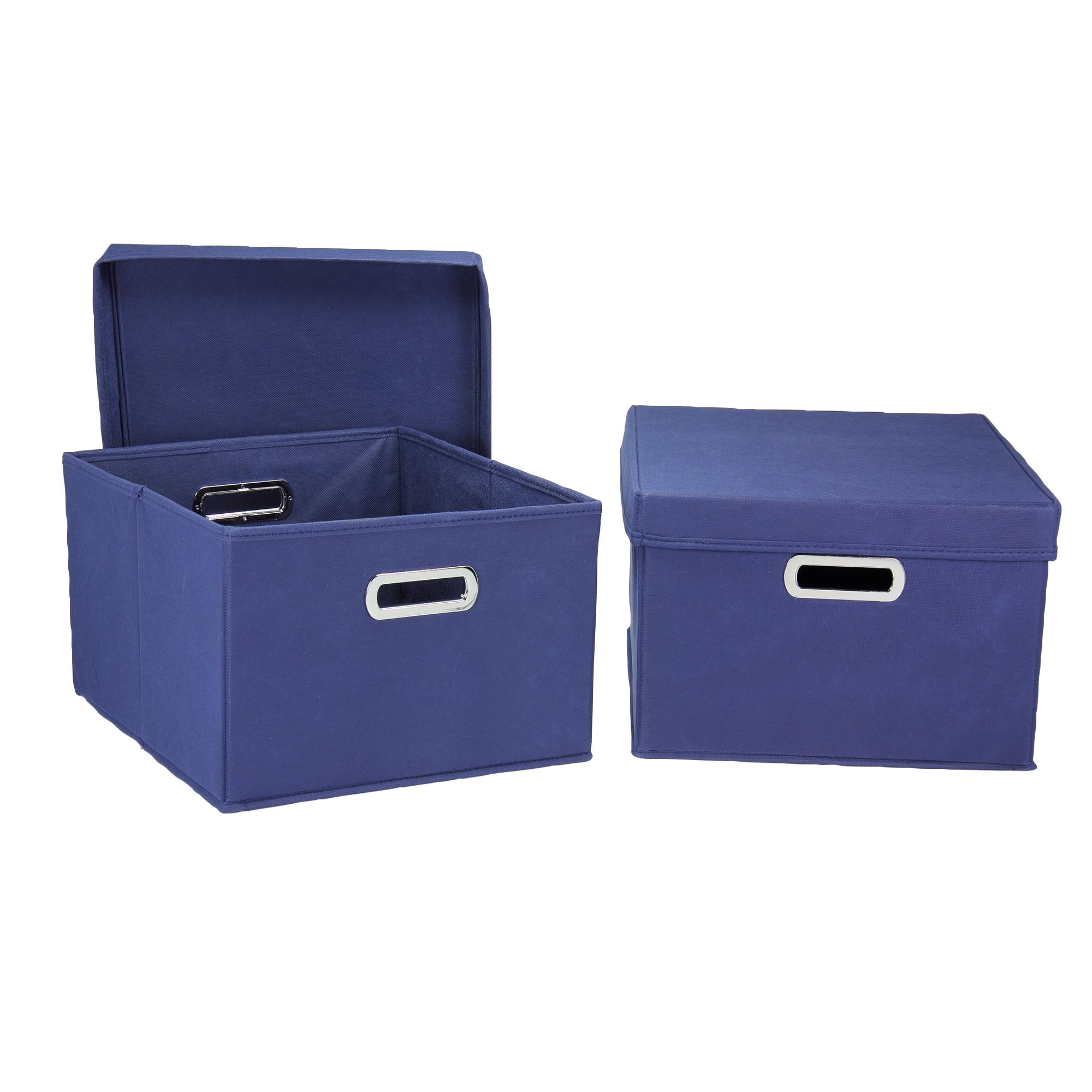 Household Essentials Storage Boxes with Lids 2 Piece Set with Durable Grommet Handles PP Non-Woven Fabric with Strong Chipboard Siding Foldable and Stackable Easily Accessible Versatile Navy #HH10KDNVY-1