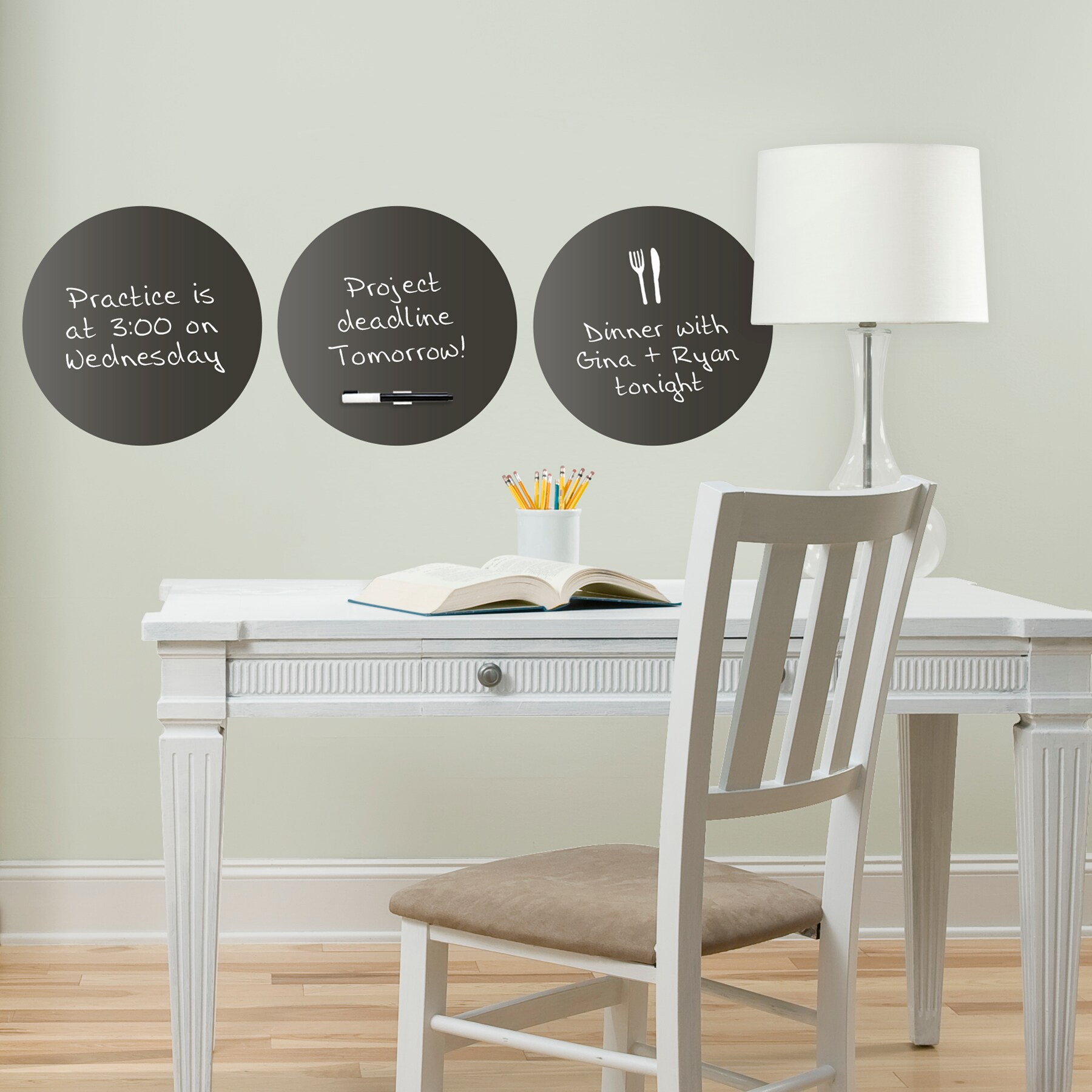 Wall Pops! Dry Erase Board Circle Decals 13 6ct - White