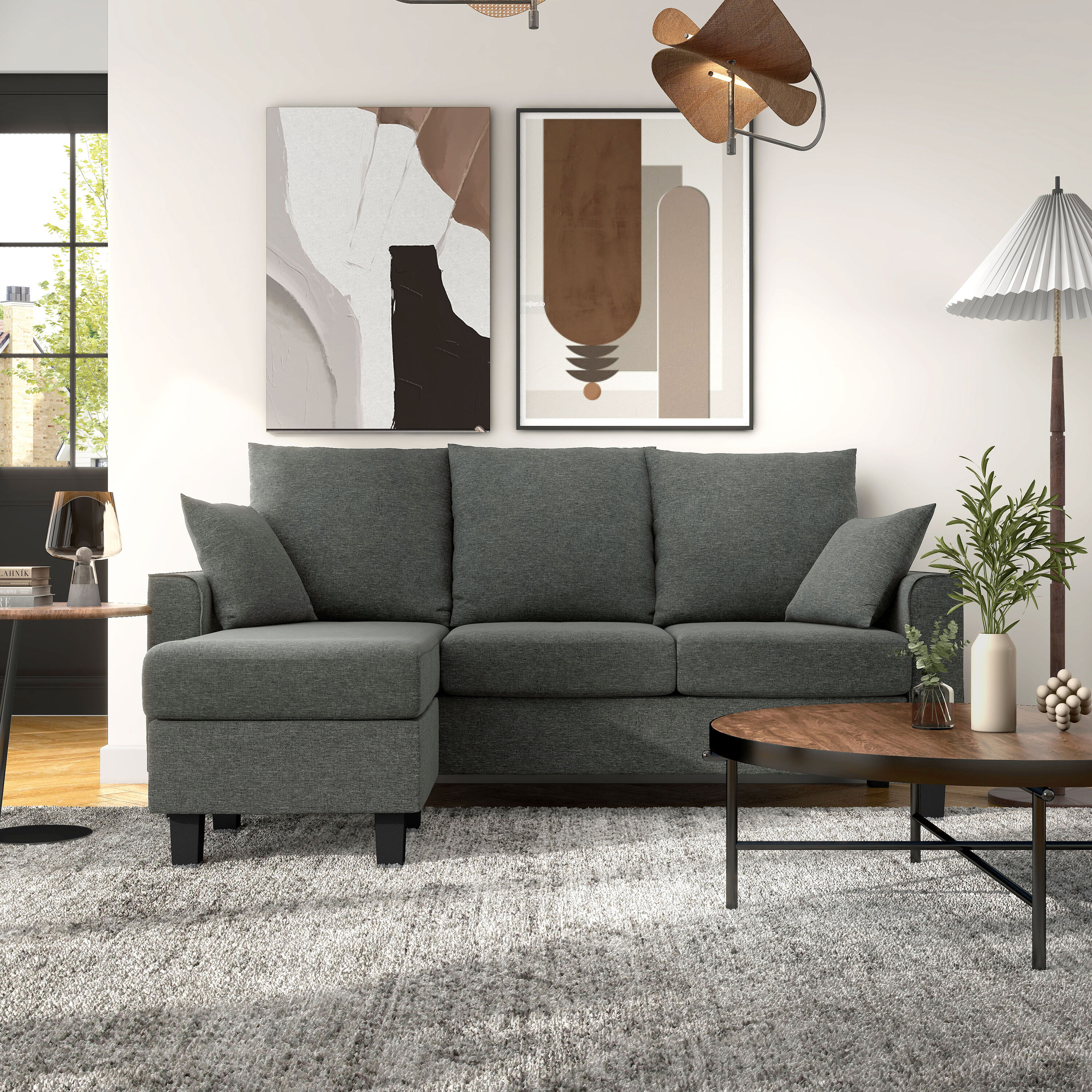 Furniture of America 005L-2005DG-SEC Tully 74-in Modern Dark Gray 4 -seater Sectional