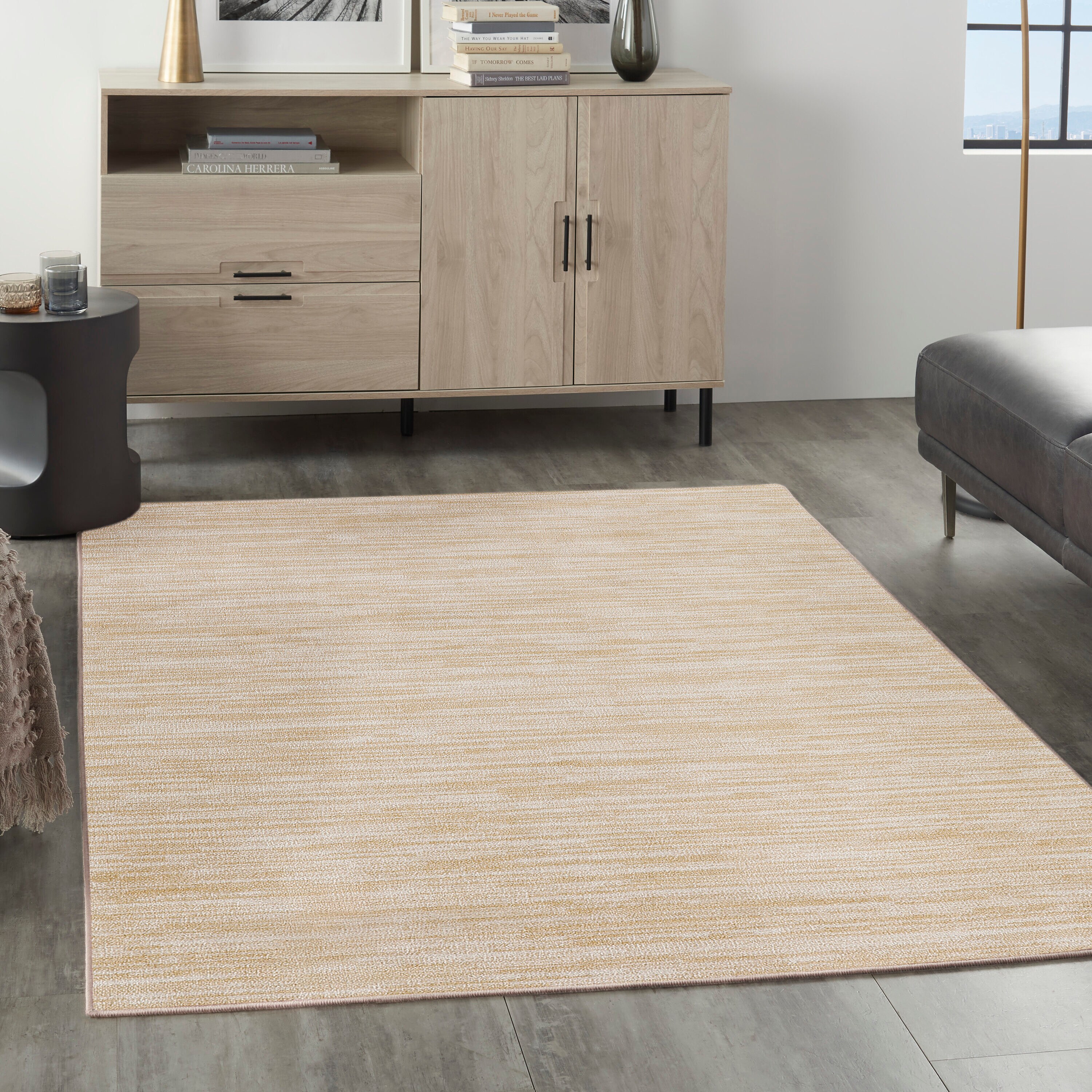 Nourison Home 099446916747 Essentials 4 x 6 (ft) Loomed Polypropylene Ivory Gold Rectangular Indoor/Outdoor Solid Area rug